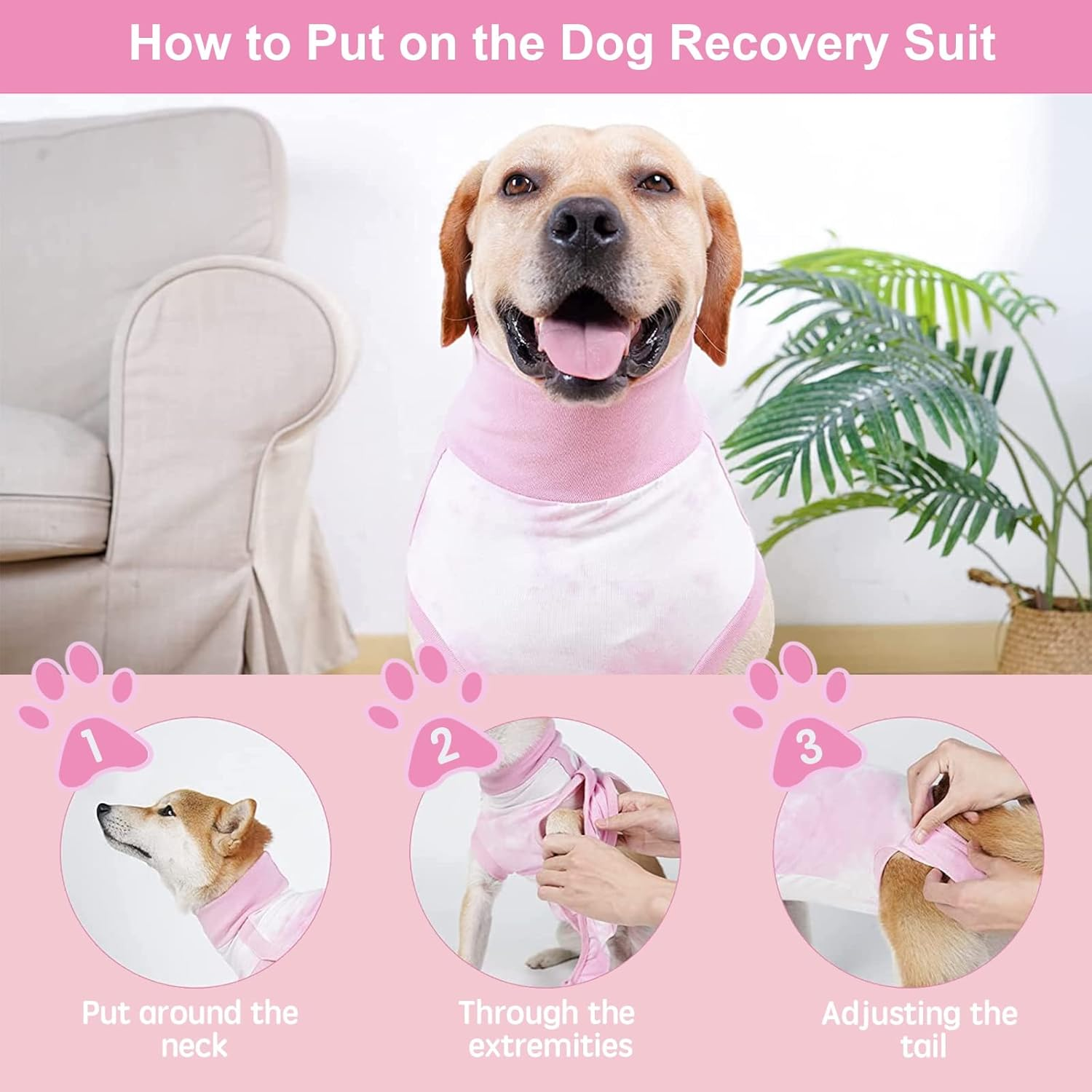 KIKNIN Recovery Suit for Dogs after Surgery, Post Spay, Neuter, Body Suit for Male and Female Dogs, Abdominal Wound Puppy Surgical Clothes, Prevent Licking Dog Onesies Post-Operative Vest (Pink, M) image number 4