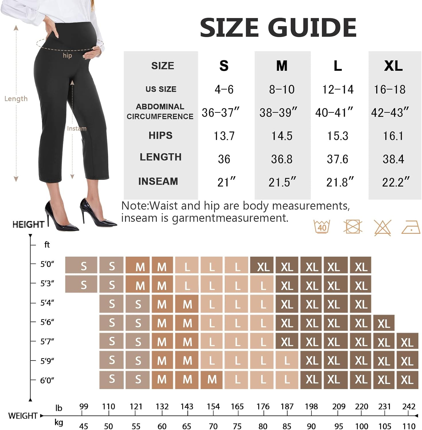 Hi Clasmix 7/8 Maternity Work Pants Comfy Loose Stretch Over-Bump-Casual Workout Pregnancy Capri Yoga Pants(Black,Medium) image number 5