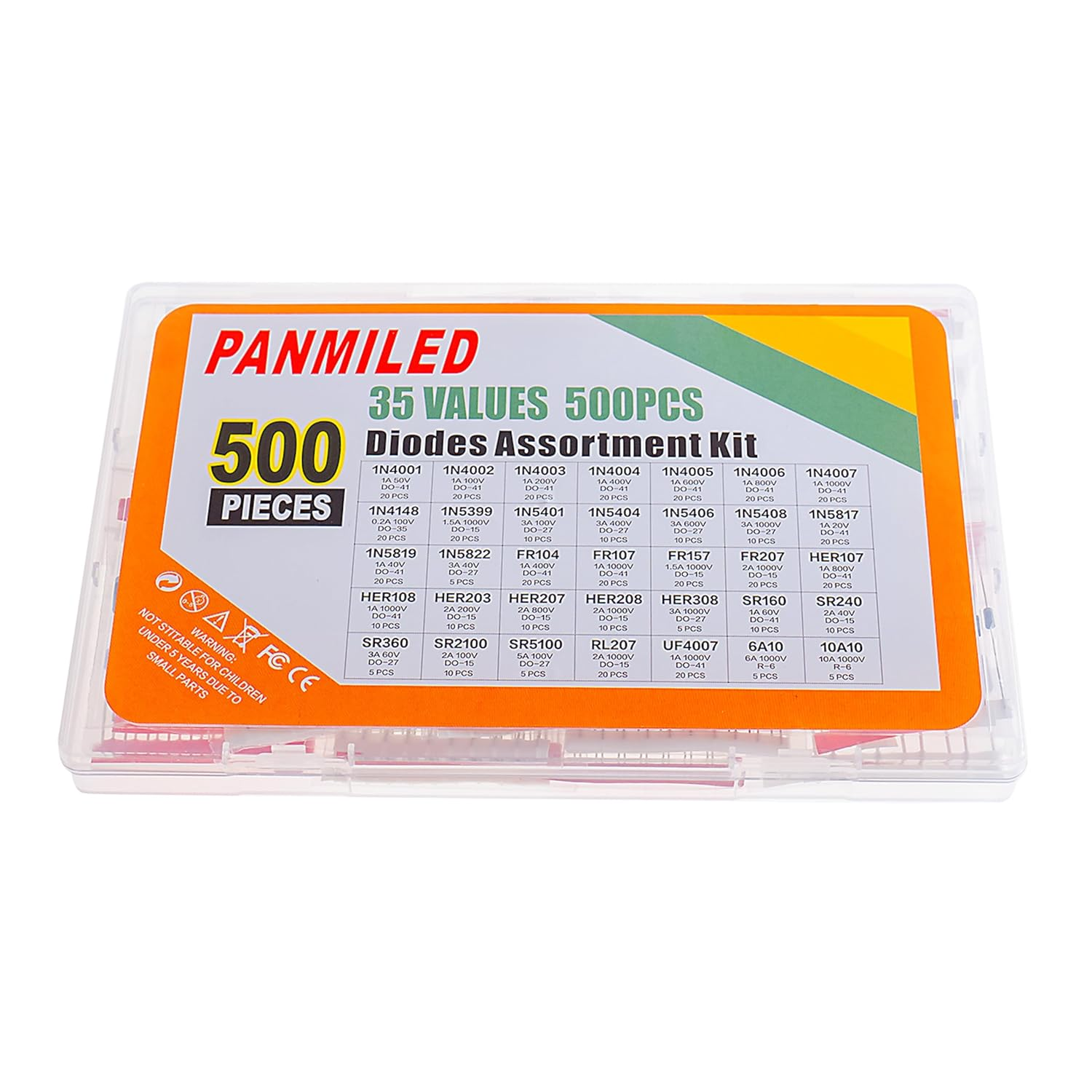 35 Values 500 Pcs Rectifier Schottky Diode Kit 1N4001 1N4002 1N4003 1N4004 1N4005 1N4006 1N4007 1N4148 1N5401 1N5404 1N5408 1N5817 1N5819 FR107 FR207 HER107 HER207 SR160 SR360 SR2100 SR5100 6A10 10A10 image number 4