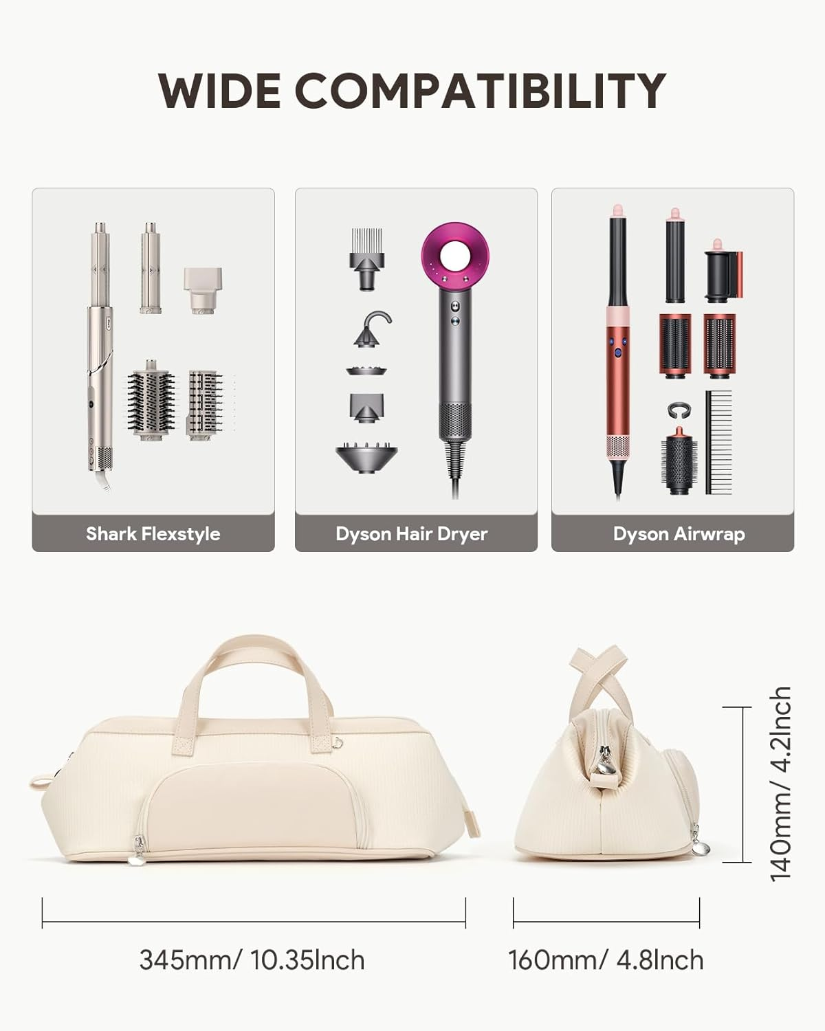 Lotour Hair Tools Travel Case Bag for Shark HD430 Flexstyle/Dyson Airwrap/Dyson Supersonic Hair Dryer, Beige, Travel image number 1