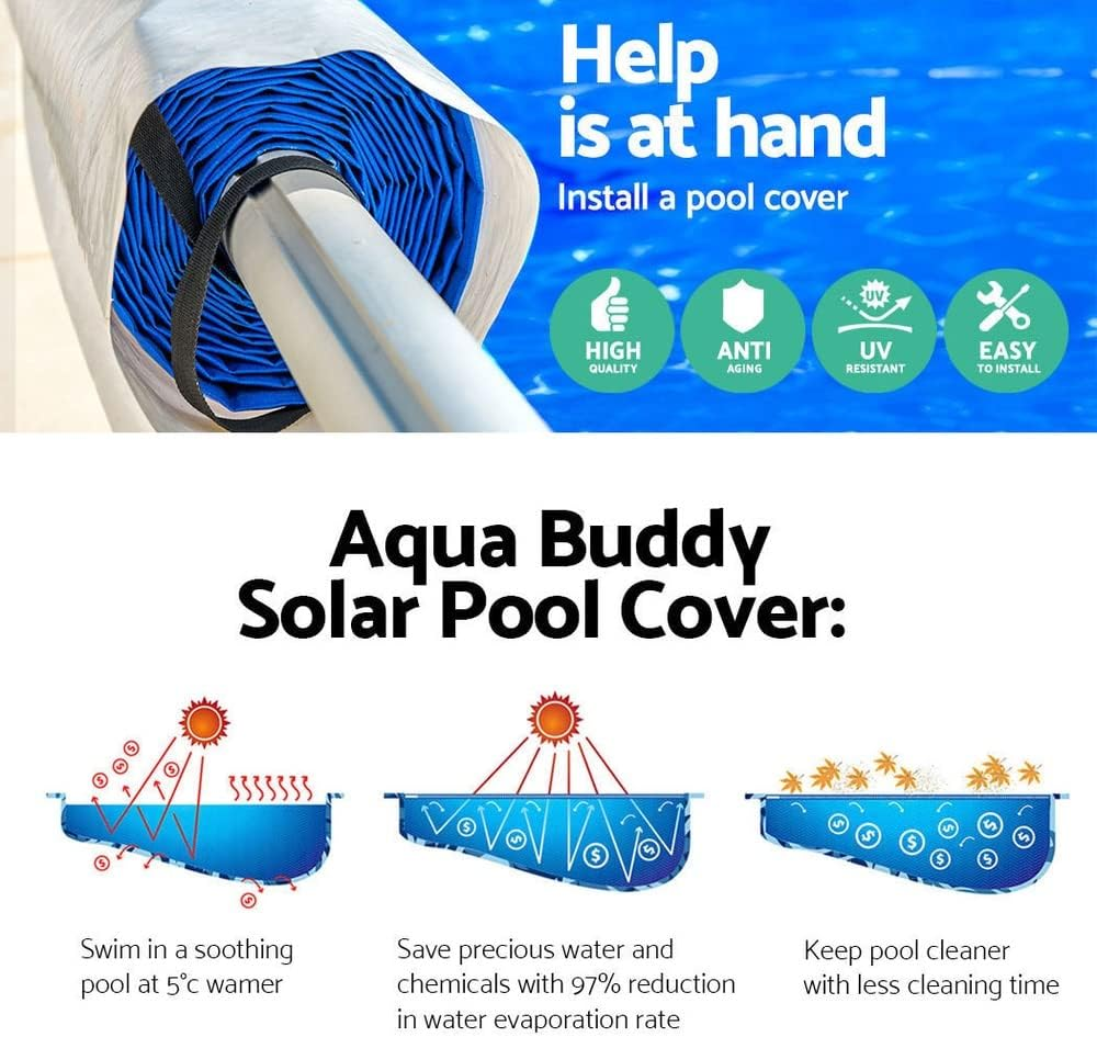 Aquabuddy Pool Cover Roller 500 Microns Silver Blue 11X4.8M Solar Swimming Pools Covers, above Ground, Bubble Blanket Garden Rectangle Heater Outdoor Water Blankets
