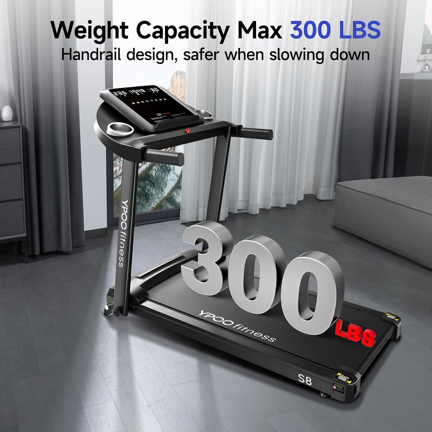 YPOO Treadmills for Home, 8.0 MPH Walking Pad Treadmill with Incline, Foldable Treadmill with Handles, Low Noise Walking Pad with Incline up to 8% for 300 Lbs image number 2