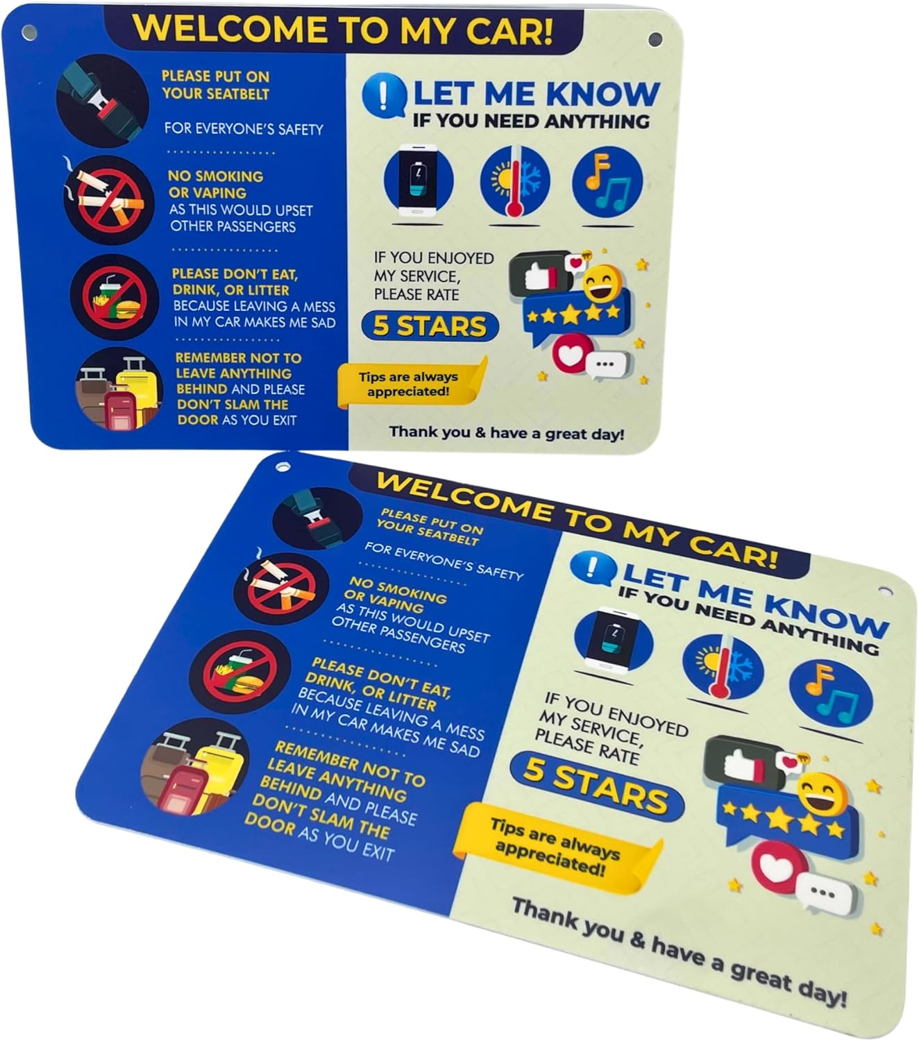 NIVRANA Rideshare Car Sign 2-Pack &mdash; Better Customer Relations, Higher Ratings and More Tips with Universal Sign, Accessory for Rideshare Drivers &ndash; 9&rdquo; X 6&rdquo; (Blue and Grey) image number 2