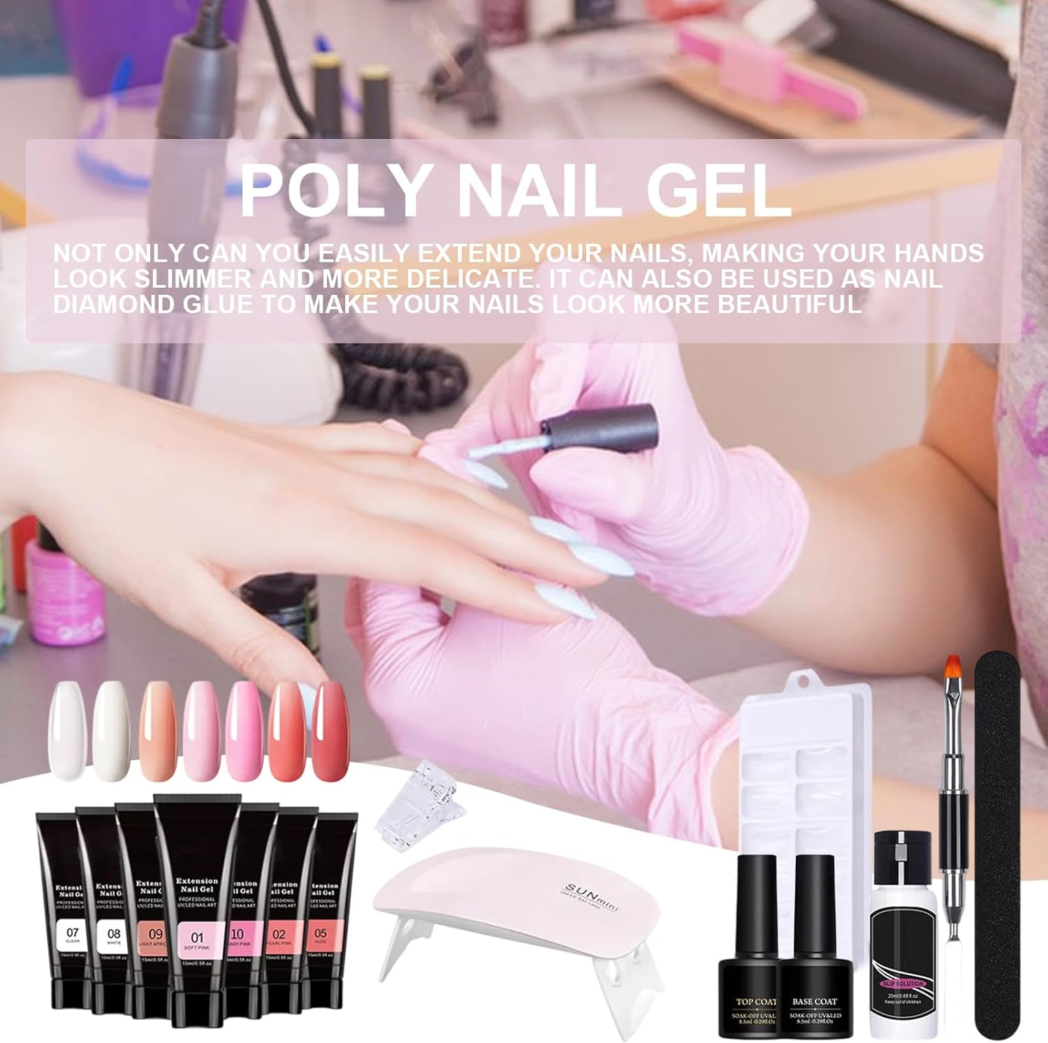 Poly Nail Kit,Gel Set with UV Light Poly Nail Kit | Nude 7 Colors Toenail Art Builder Thickening Solutionfor Women & Beginners