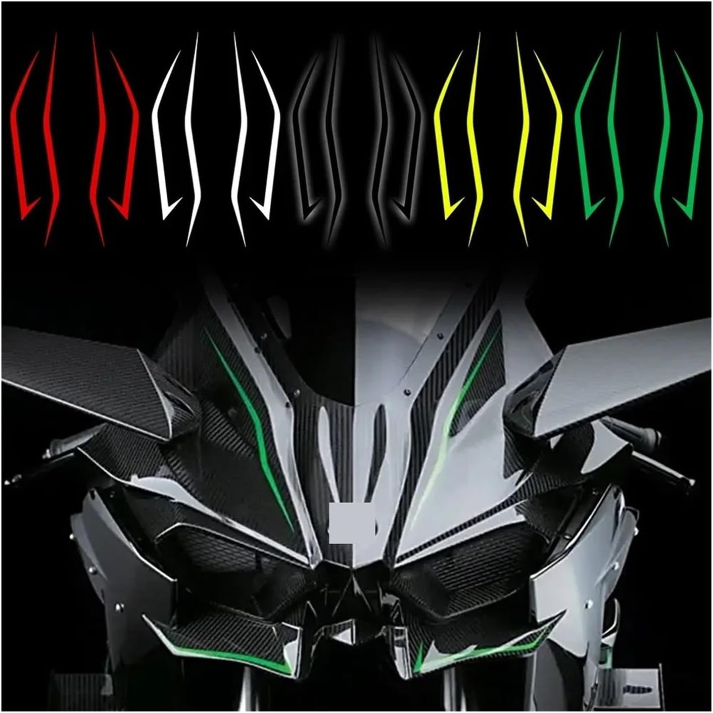 4PCS Motorcycle Fairing Sticker Decoration Reflective Cool Front Pull Headlight Decals Compatible with Ninja NINJA400 H2 H2Sx(Green) - Green image number 4