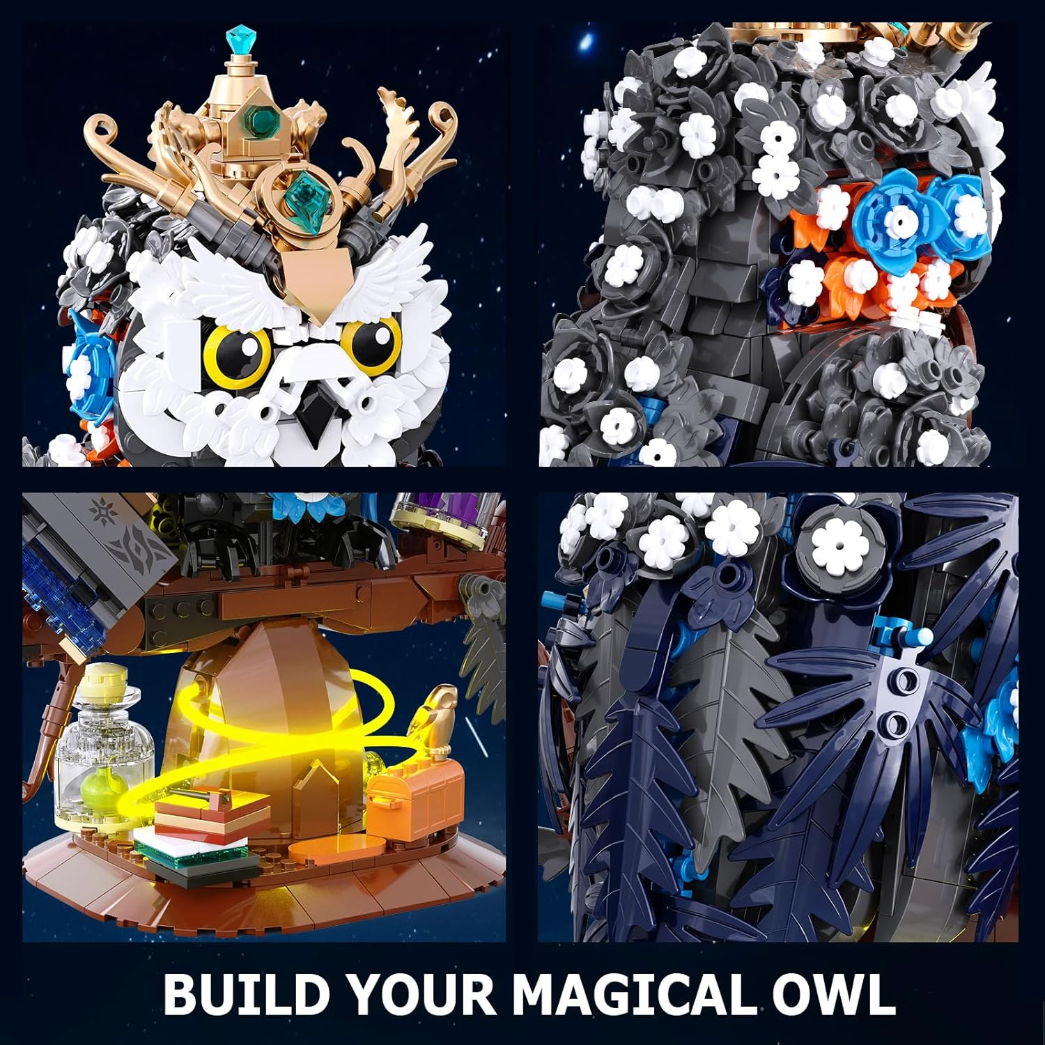 Toy Player Ideas Magic Owl Flower Animal Building Set, MOC Collectable Bird Model, Compatible with  for Adults, Creative Gifts for Adults or Teenagers Children from 8 Years (1288 Pieces) image number 1