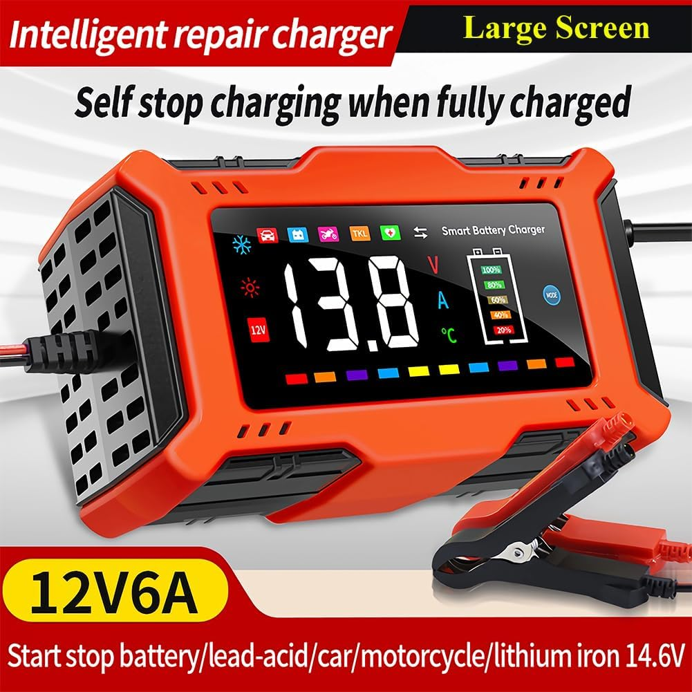 Augoing Battery Charger for 12V6A Lead Acid and 14.6V Lithium (Lifepo4) Battery, Automatic Car Battery Maintainer Trickle Charger and Desulfator with Temperature Compensation image number 4
