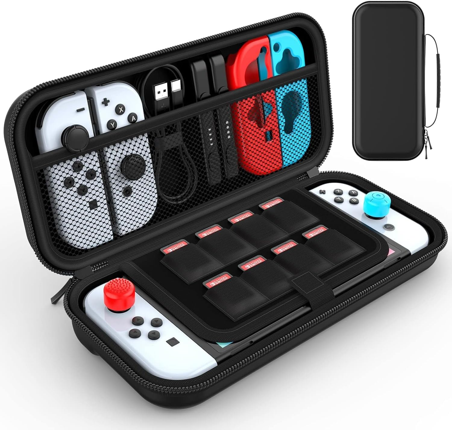 Carry Case Compatible with Nintendo Switch and New Switch OLED Console, Protective Hard Portable Travel Bag Cover Shell Pouch Mesh Pockets for Accessories and Games with 8 Game Cards Holders Black image number 2