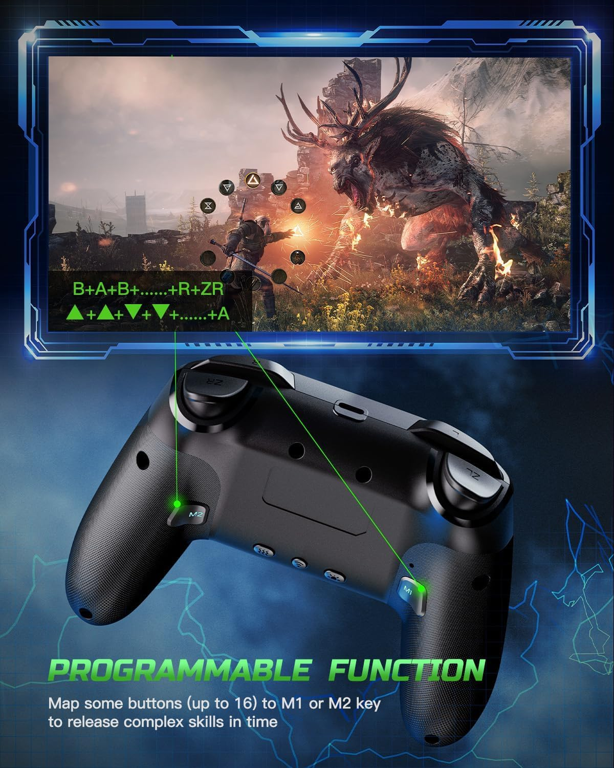 Switch Controller Compatible with Switch/Switch Lite/Switch Oled/Windows/Ios/Android, RGB Lightning Programmable Wireless Switch Pro Controller with One Key Pairing Wake up Turbo Vibration image number 4