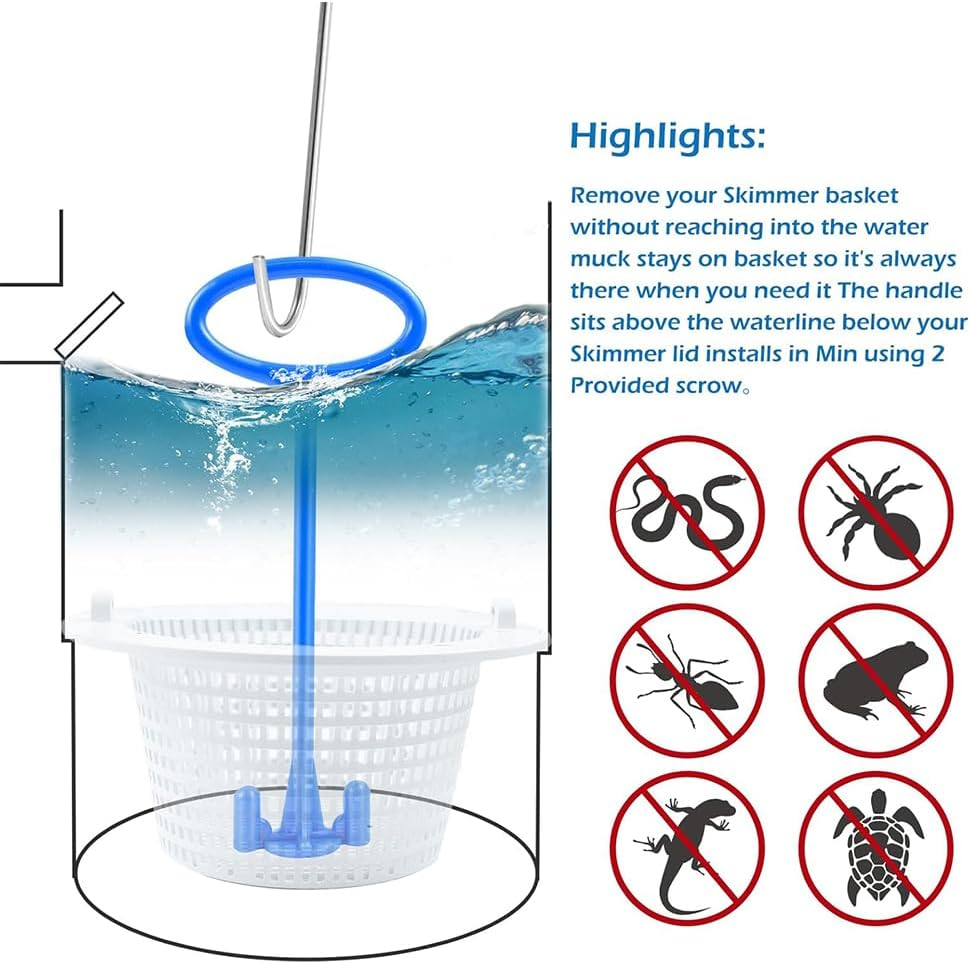 2 Silver Stainless Steel Hook & 2 Blue Skimmer Basket Handle for Inground Pool, Inground Swimming Basket Handle Cleaning Tool for Debris Removal,Keep Hands Clean and Safe Supplies image number 5