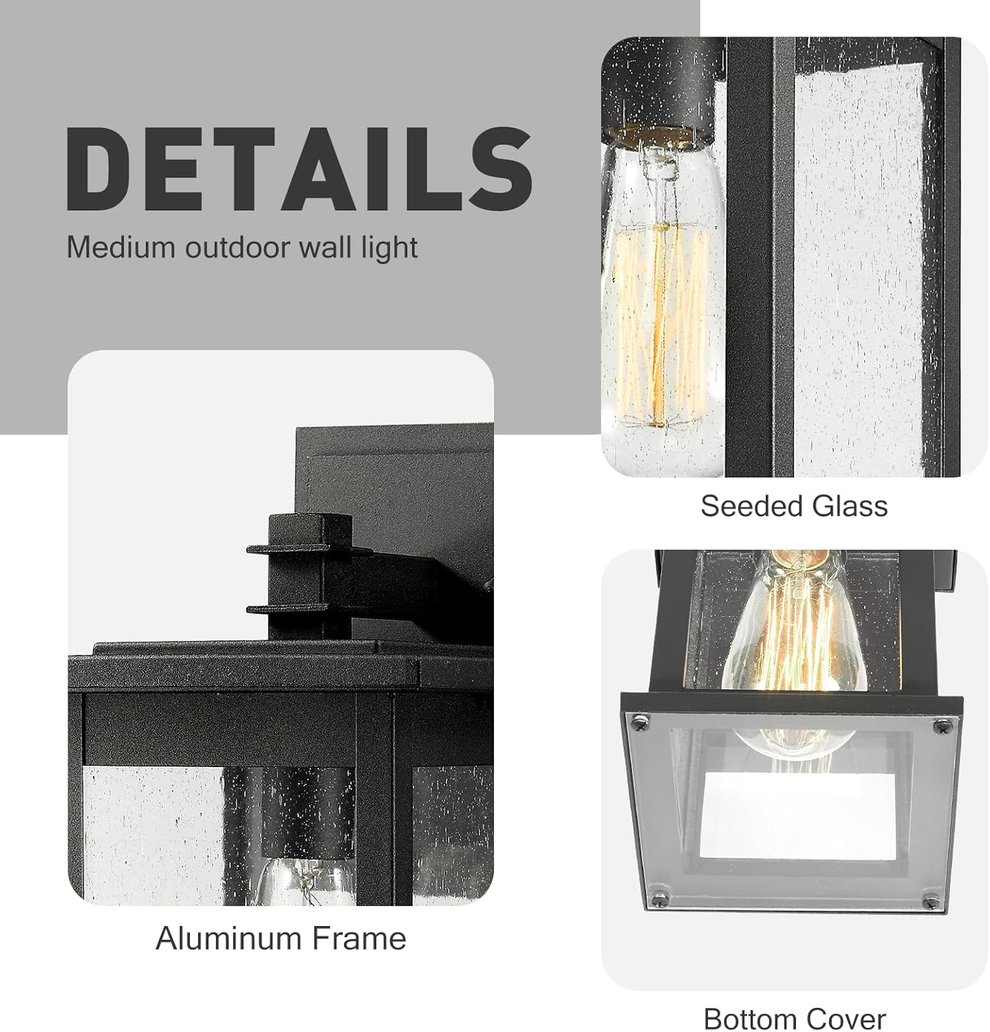 EMLIVIAR Outdoor Wall Sconce, 1-Light Exterior Wall Lantern in Black Finish with Clear Seeded Glass, OS-1803EW1 image number 2