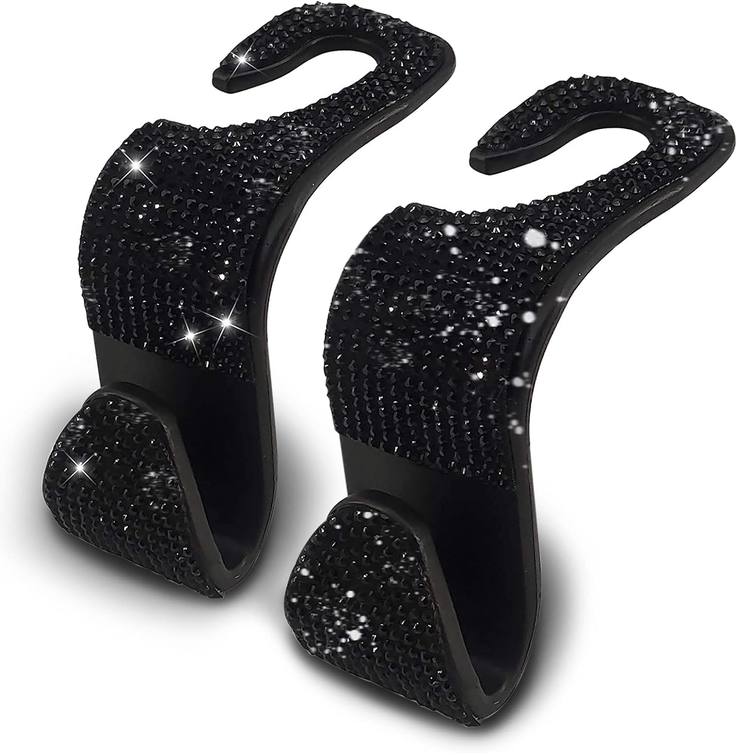 2PCS Car Seat Hooks - Bling Rhinestone Headrest Hooks with Universal Design - Perfect for Holding Handbags, Clothes, Purses, and Water Bottles - Black