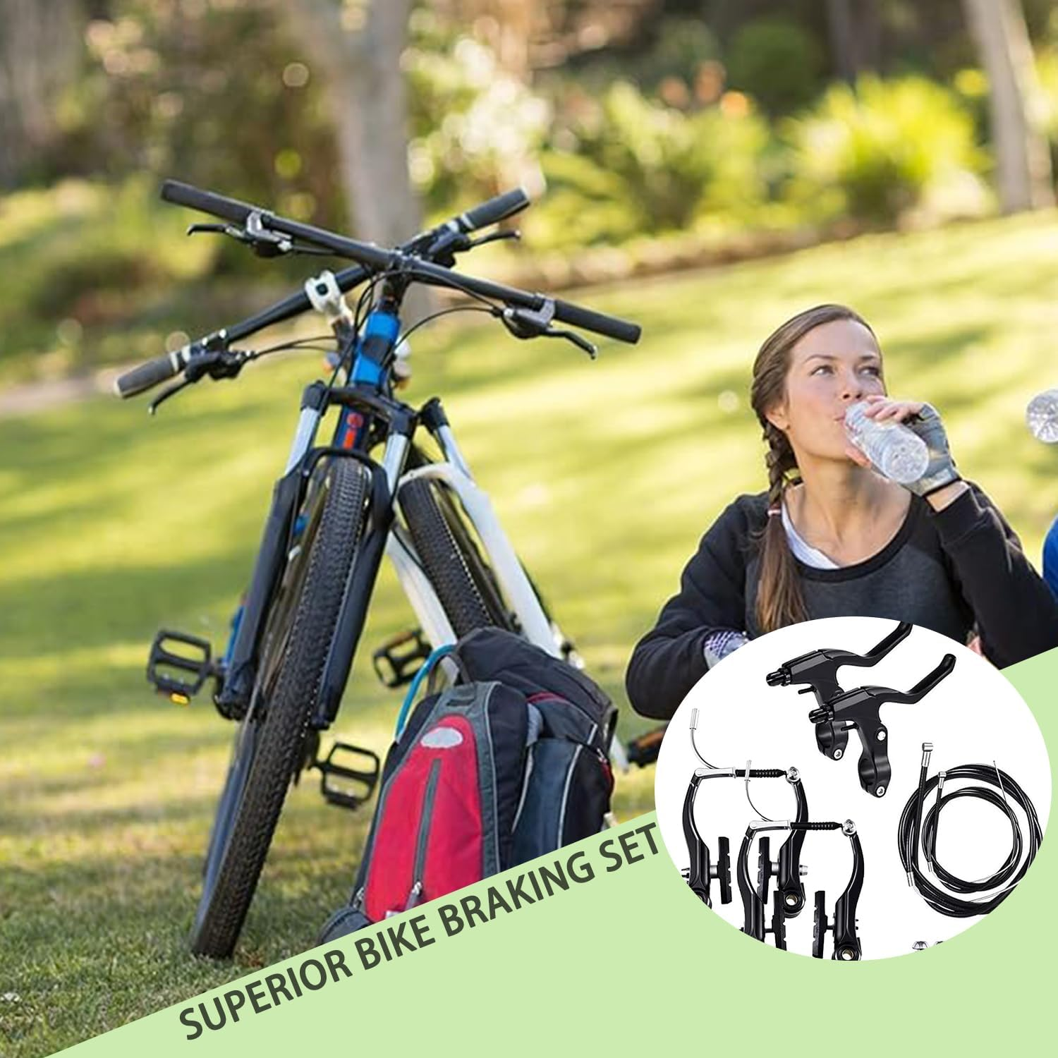 Roczential Brake Set for Mountain Road Bikes Front and Rear 70Cm 170Cm Cable Aluminium Alloy V Brake Kit with Levers Cables Pads Full Replacement System image number 1