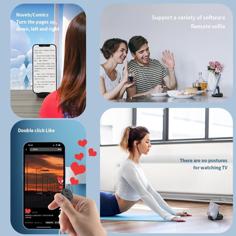 OKCSC Remote Control Page Turner for Tiktok, Accessories for Facebook/Tiktok/Rednote, Clicker Page Turner for Ipad Phones Ebooks Taking Photos/Ins/Pinterest/Snap/Netflix/Youtube Black