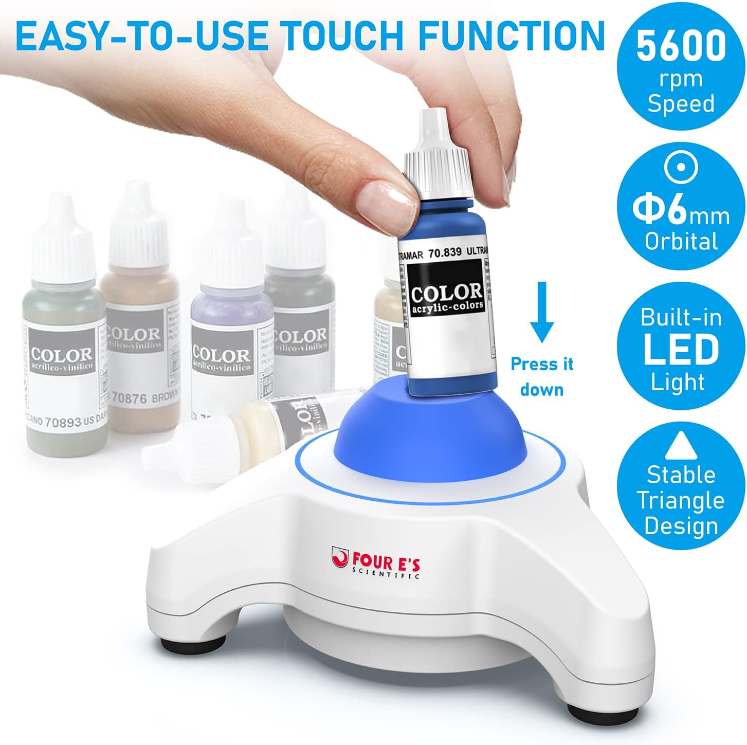 FOUR E'S SCIENTIFIC 5600Rpm Mini Vortex Paint Mixer - Vortex Mixer Paint Shaker with Touch Mode for Lab Mixing Miniature Paints Acrylic Paints Nail Polish(Au Plug) image number 2