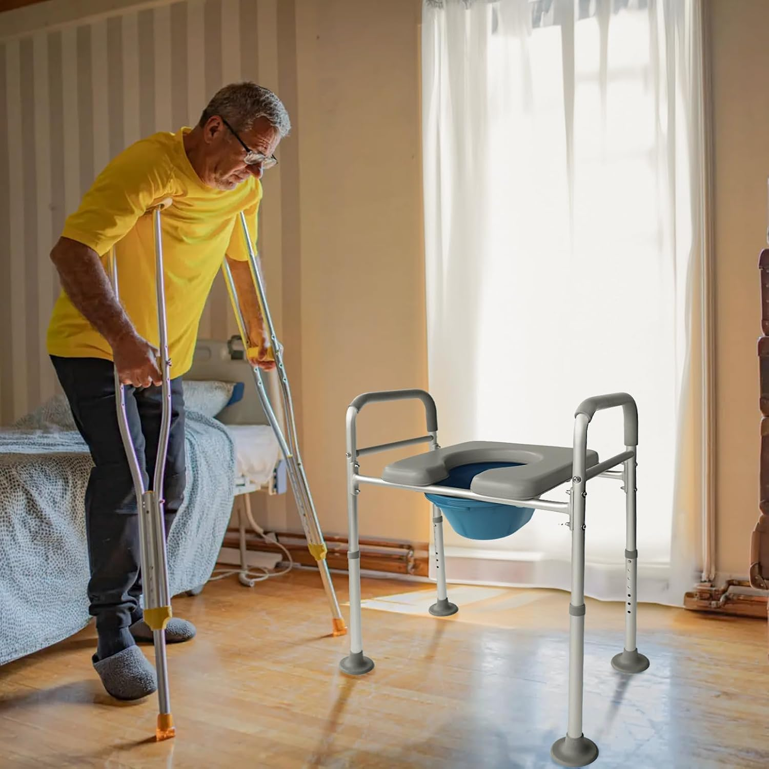 Eosprim Toilet Seat Risers for Seniors Elongated, Raised Toilet Seat with Handles, Toilet Safety Frames & Rails for Elderly and Handicap, Elevated Shower Commode Chair with Arms, Toilet Lift Grab Bar image number 3