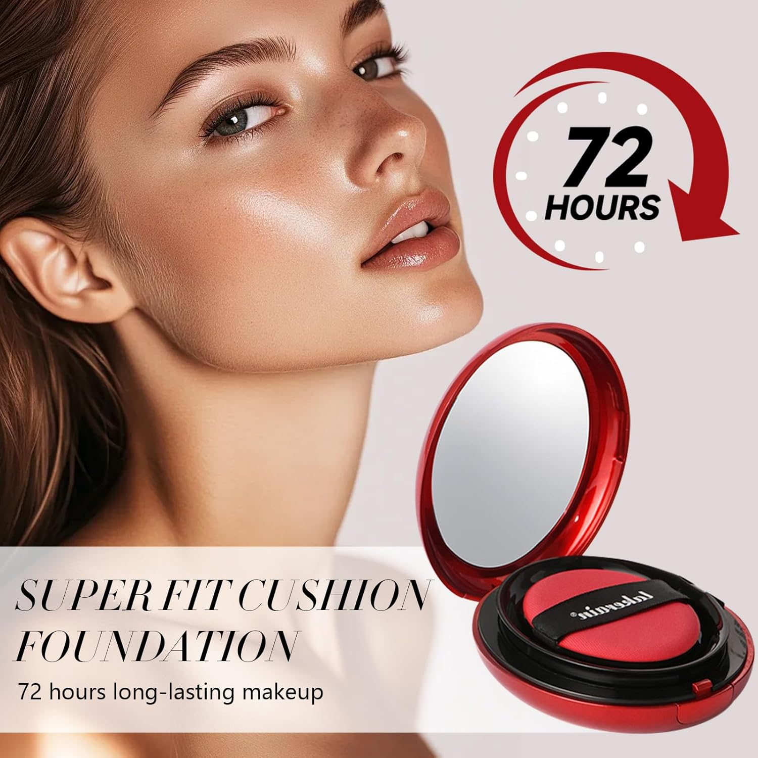 Mask Fit Red Cushion Foundation, 72-Hour Lasting Full Coverage Liquid Foundation with Egg Puff Applicator, Lightweight Hibiscus Extract Buildable Makeup for Glass Skin(#23N Sand, 17G) image number 4