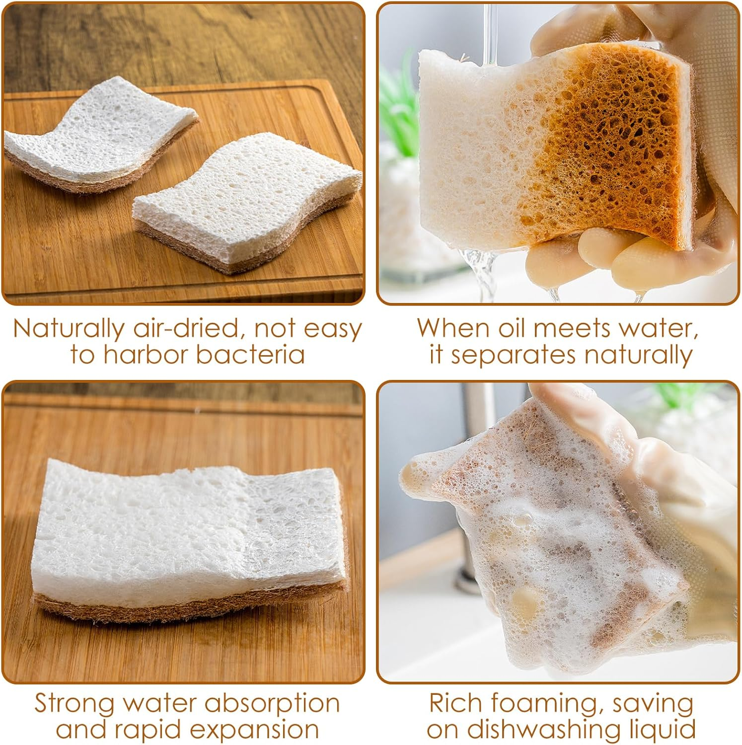 18 Pack Natural Kitchen Sponges Eco-Friendly Dish Sponge for Kitchen Odor Free Wood Pulp Sponge Strong Absorbent Quick-Drying Scrubber Sponges for Washing and Cleaning Dishes(S Shape) image number 2