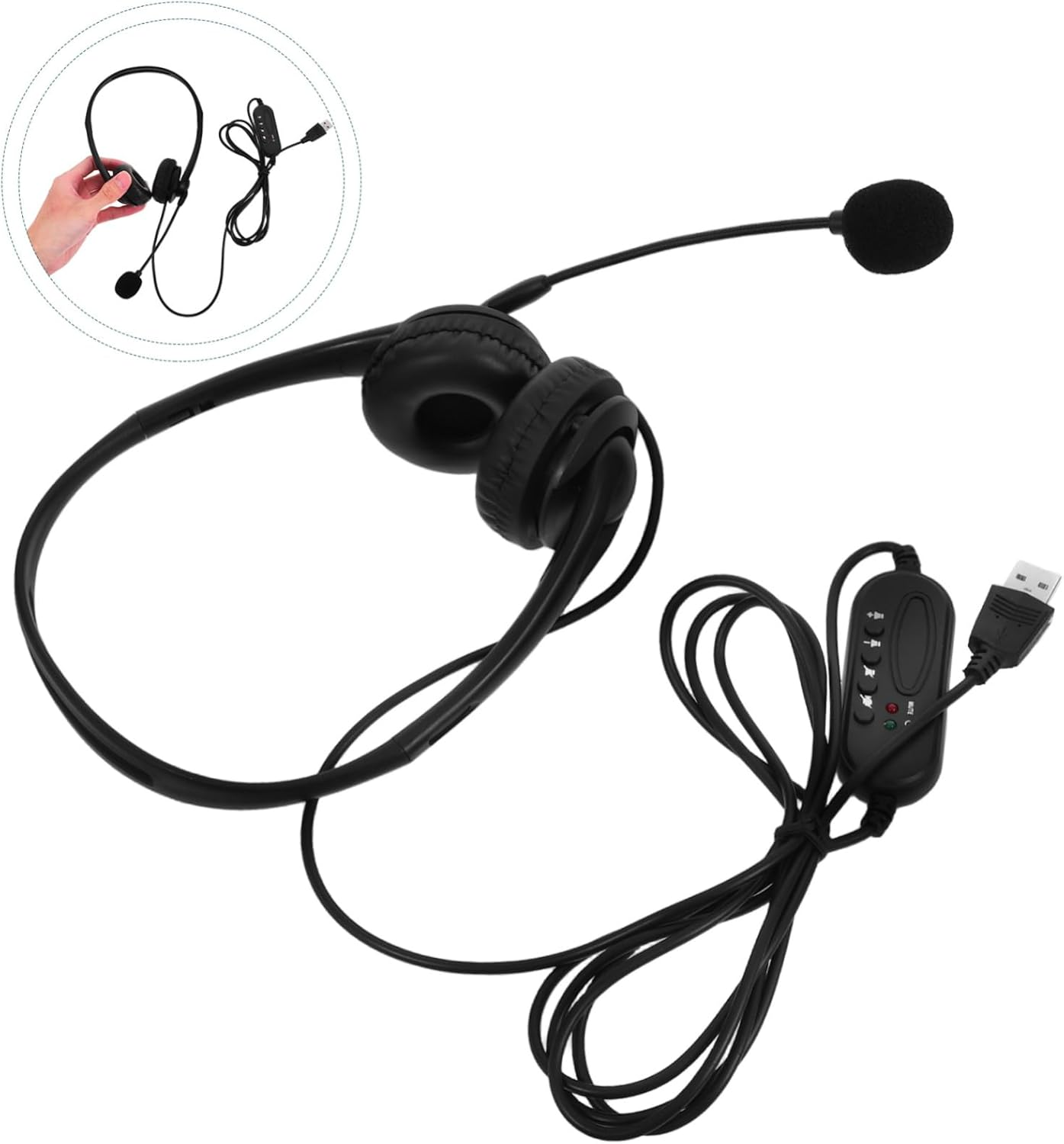 Mikinona USB Wired Noise Cancelling Headset Microphone for Office and Online Classes, Dual-Ear Pc Call Center Headphones for Students and Business, Black Computer Wired Headphones image number 5