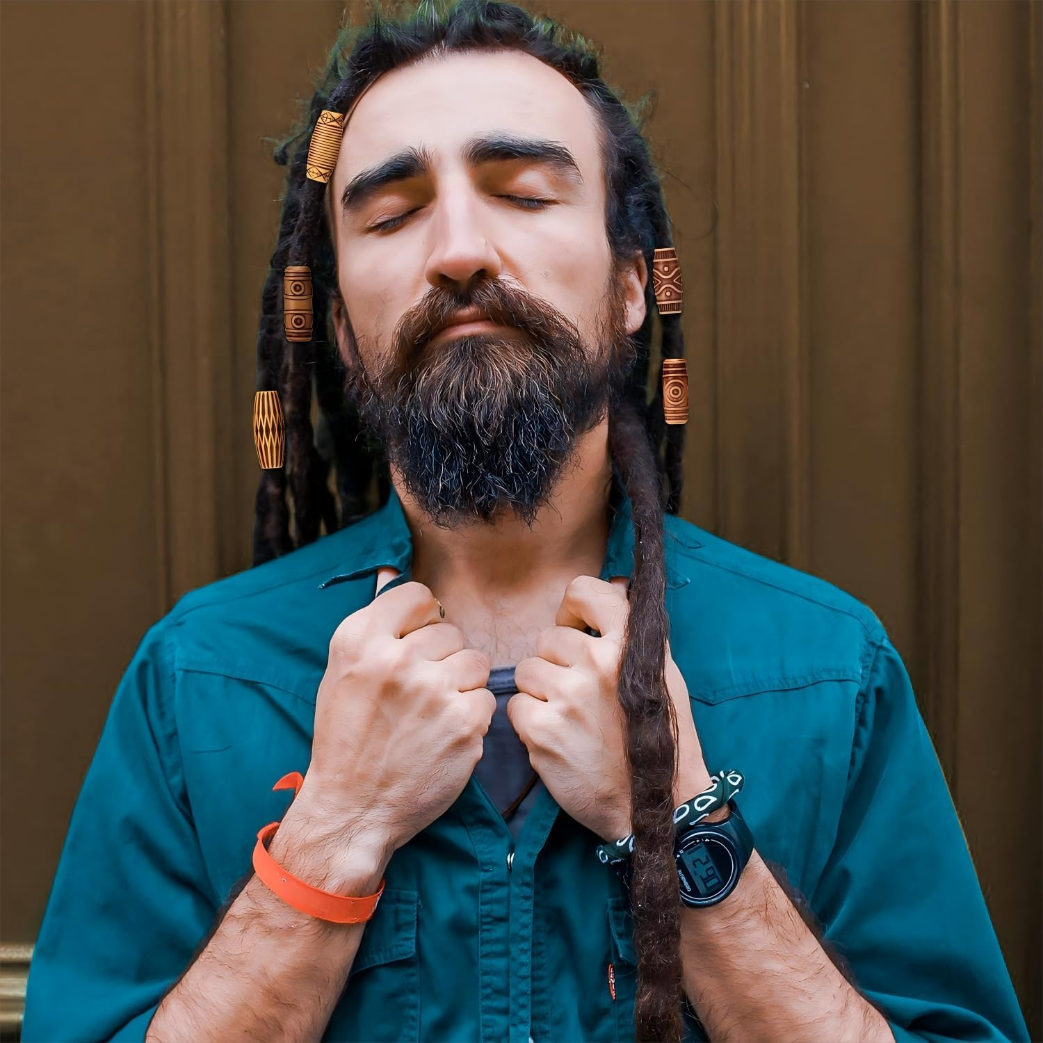 WILLBOND 27 Pcs Wooden Fabric Dreadlock Beads Tube Beads for Hair Braids Jewelry for Hair Beard Ornament for Women Men DIY Necklace Bracelet Earring Accessories image number 1