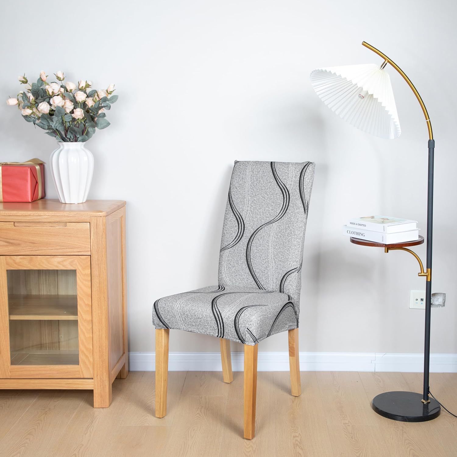 Hyper Cover Stretch Dining Chair Covers with Patterns (Grey Moonlight, 4 Pcs) - Easy Installation, Highly Stretchable, Perfect for Dining Chairs Protection image number 1