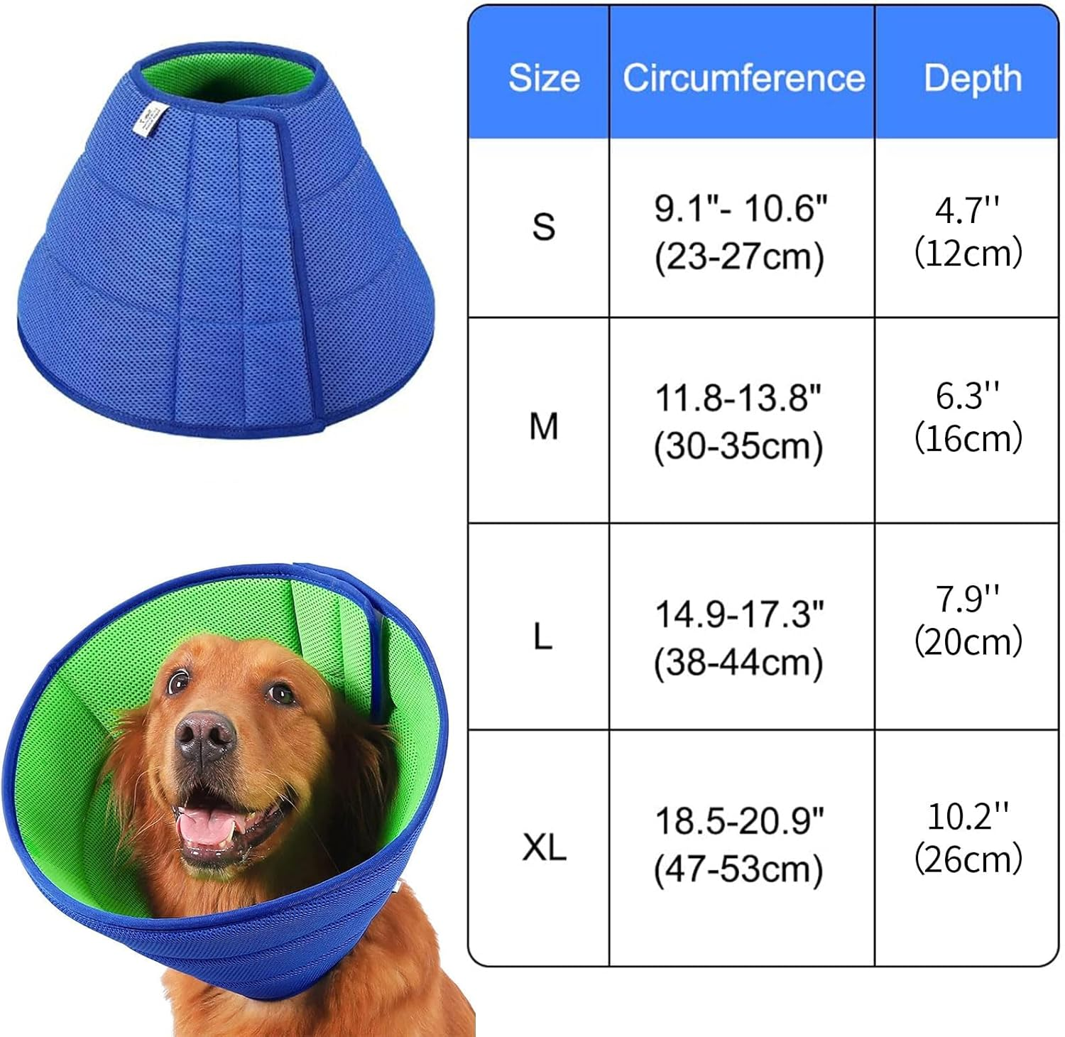 Dog Cone Soft Recovery Collars & Cones after Surgery for Medium Large Dogs, Comfy Ecollars to Stop Licking, Adjustable, Dog Ecollars for Recovery Fabric, Ecollars of Shame Alternatives (Blue-Green, L)