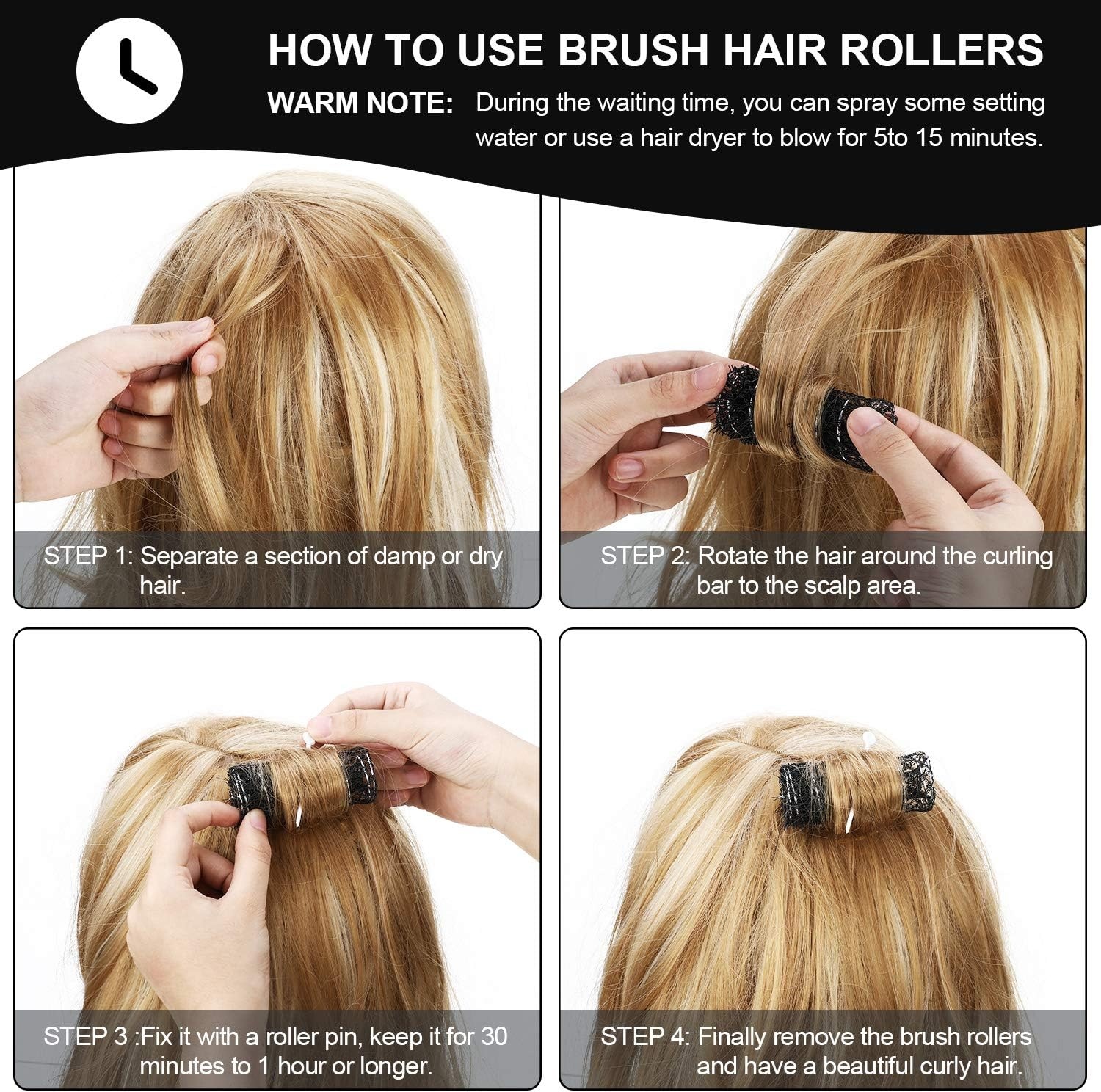 Willbond 20 Pack Vintage Brush Rollers for Hair with Picks Medium Wire Mesh Rollers for Women Effortless Curls and Waves Flexible Locking Pins Small Curls(Black,2.5 X 1.4 Inch) image number 2