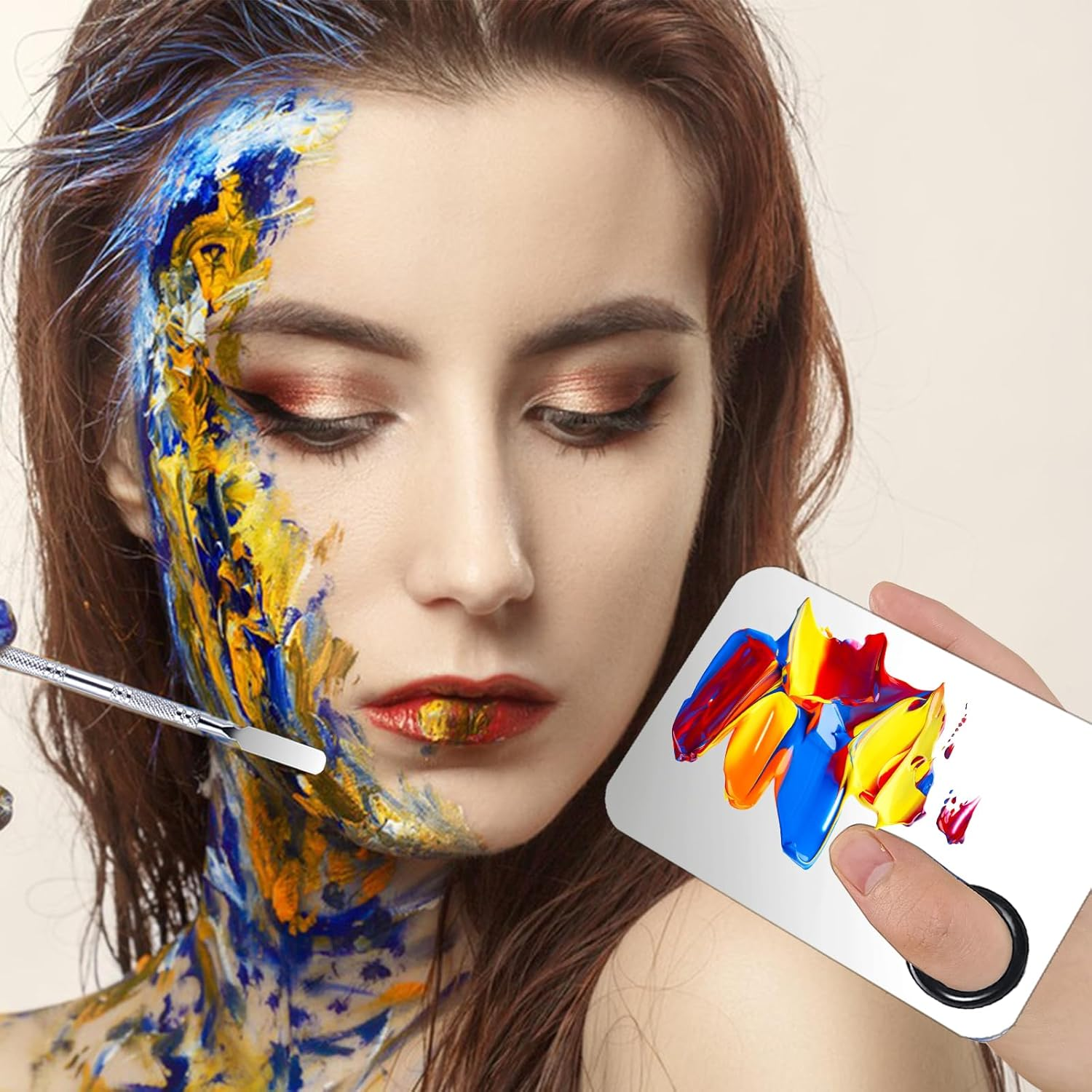 2 Set Makeup Mixing Palette,Stainless Steel Makeup Palette with Spatula Professional Make up Artist Must Haves Make up Palette,Suitable for Mixing Foundation Make up Eye Shadow and Nail(Silvery） image number 6