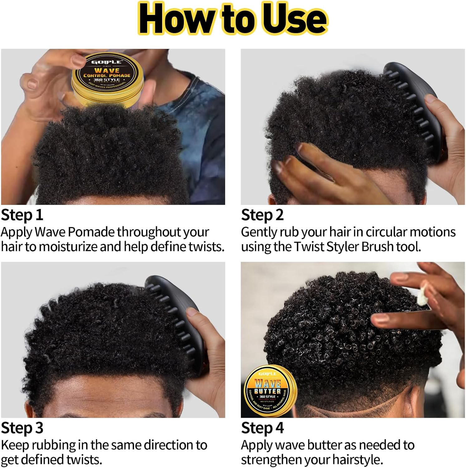 Wave Pomade Hair Twist Sponge Brush Twist Styler Brush for Black Men, Washable Afro Curl Sponge Racket for Barbers & Daily Use, Ideal for Curly Hair, Rubber Large Tooth Brush Hair Pomade Styling Set image number 3