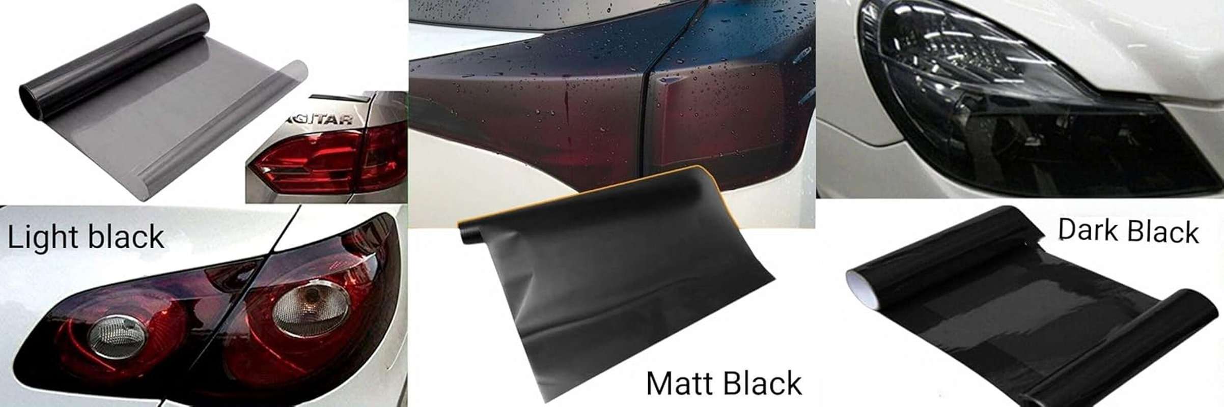 Self-Adhesive Car Headlight Tint Film, PVC, 180Cm X 40Cm, Dark Black, Light Black, Matt Black (Light Black) image number 2