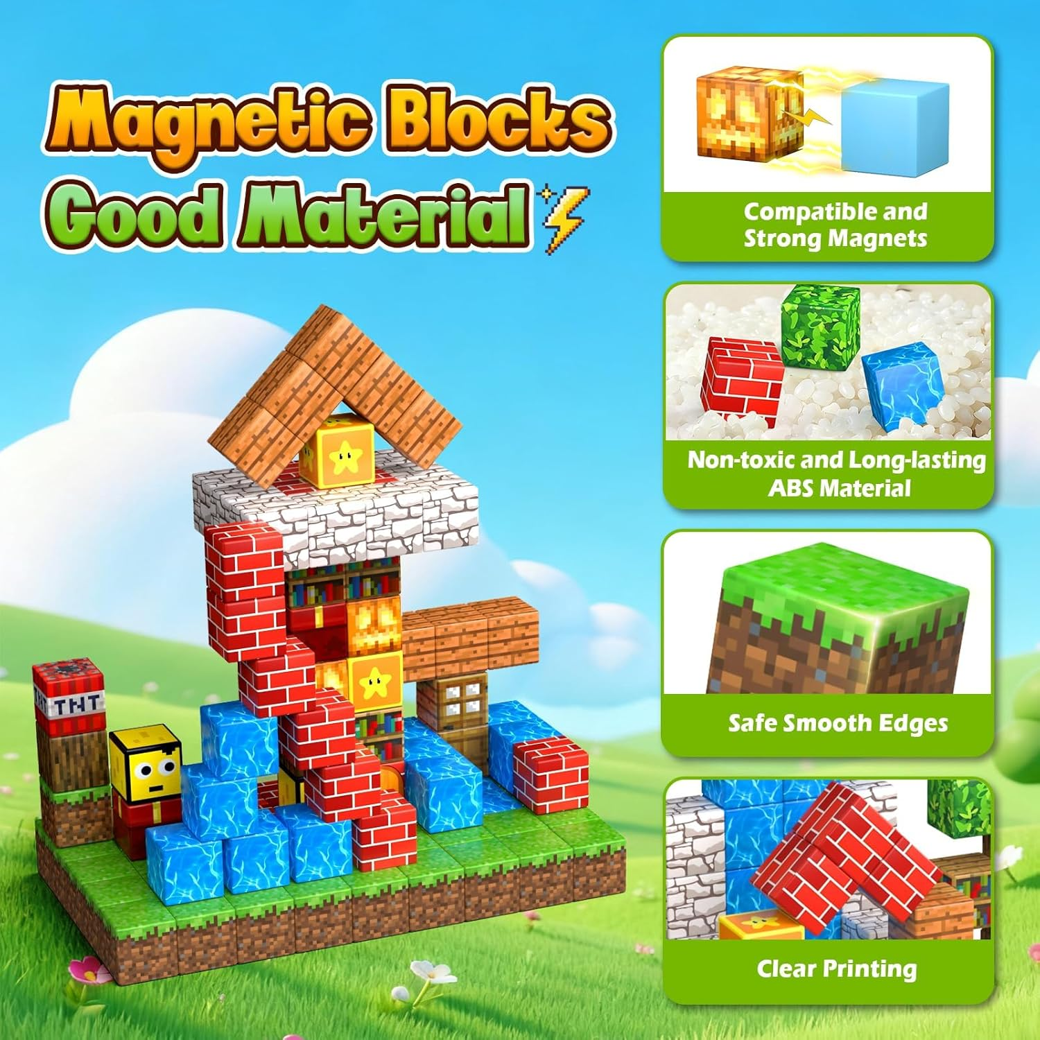 Magnetic Blocks-100Pcs Build Mine Magnet World Set, Magnetic Tiles Kids Build Cubes 2025 Upgraded STEM Game Toys, Christmas Birthday Gifts for Boys & Girls Ages 3+ (Forest)