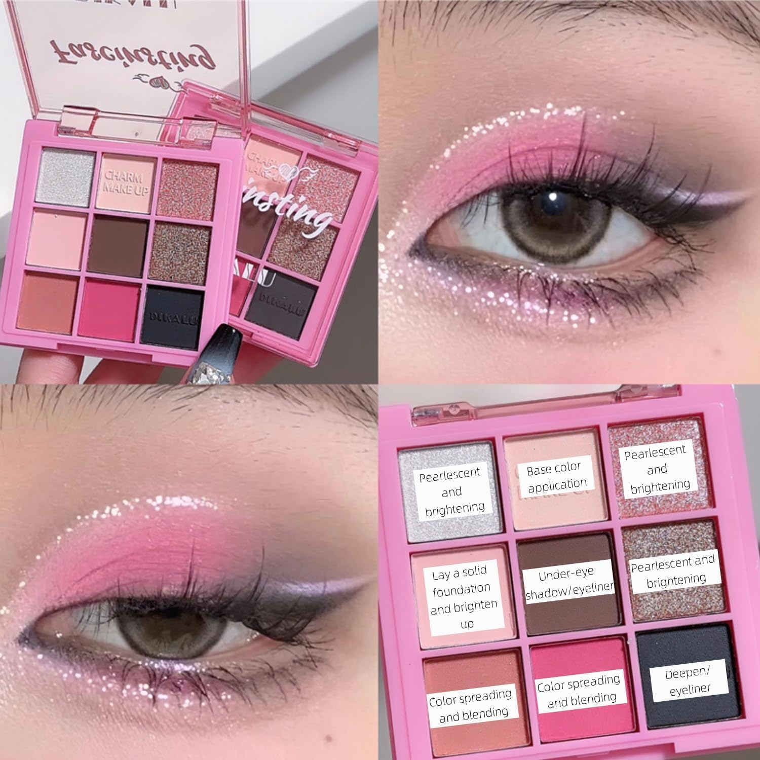9-Color Korean-Style Eyeshadow Palette, Matte Pearlescent Glitter with Multiple Textures, High Color Rendering, Long-Lasting Water Resistance, Easy to Smut (Optional Style). (Shibuya Spice Girls D)