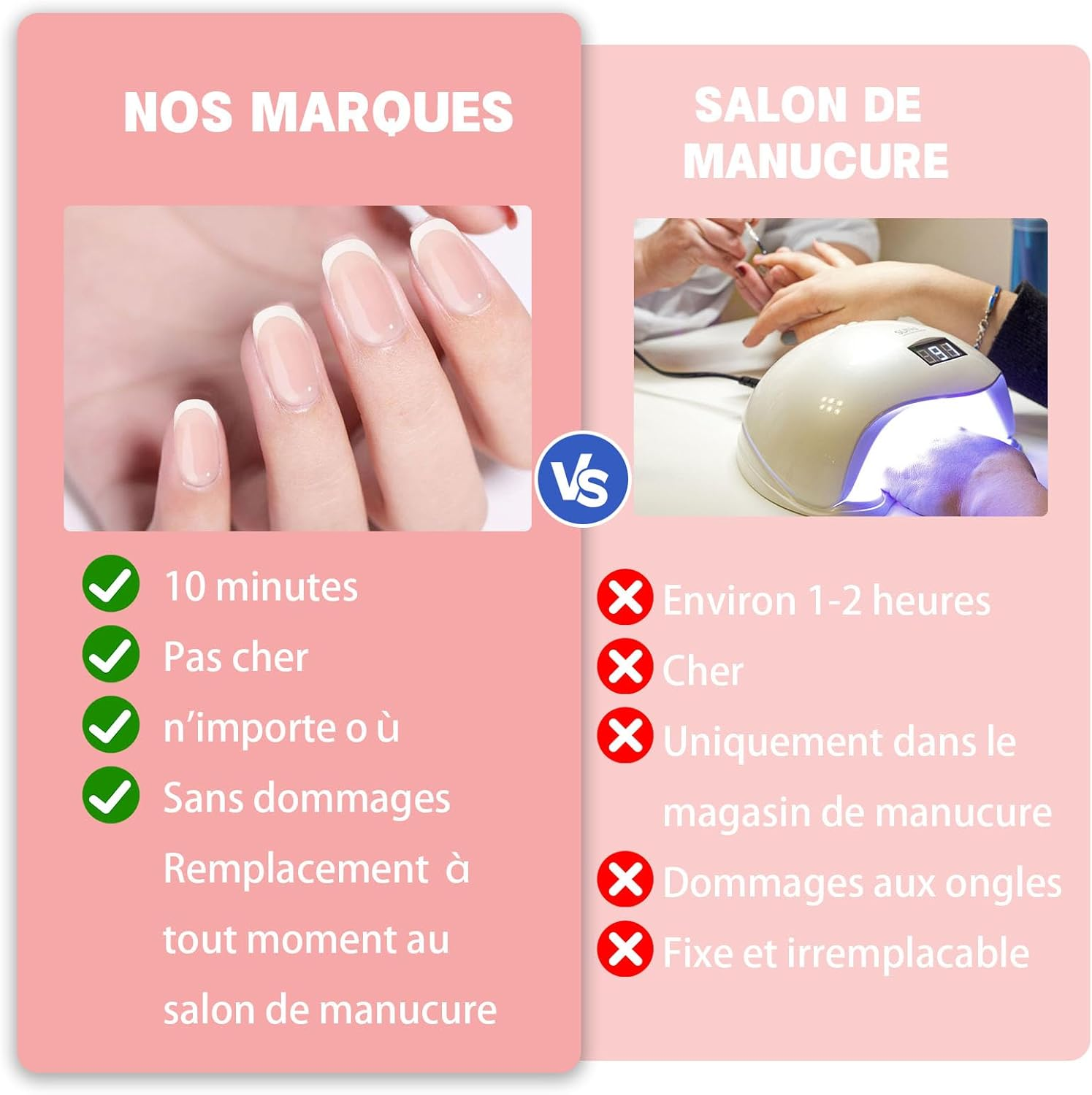 Gozina 24 Fake Nail Short, Pink Gradient Fake Nail Stickers, French Nail Stickers, Reusable Nail Stickers, Suitable for Women and Girls image number 1