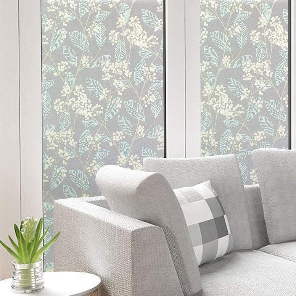 3D Leaf Pattern Privacy Window Film - Decorative Static Cling Glass Film with Anti-Uv Protection for Home, Kitchen, Bedroom - Non-Adhesive, Easy to Install - Size: 60 X 150 Cm image number 4