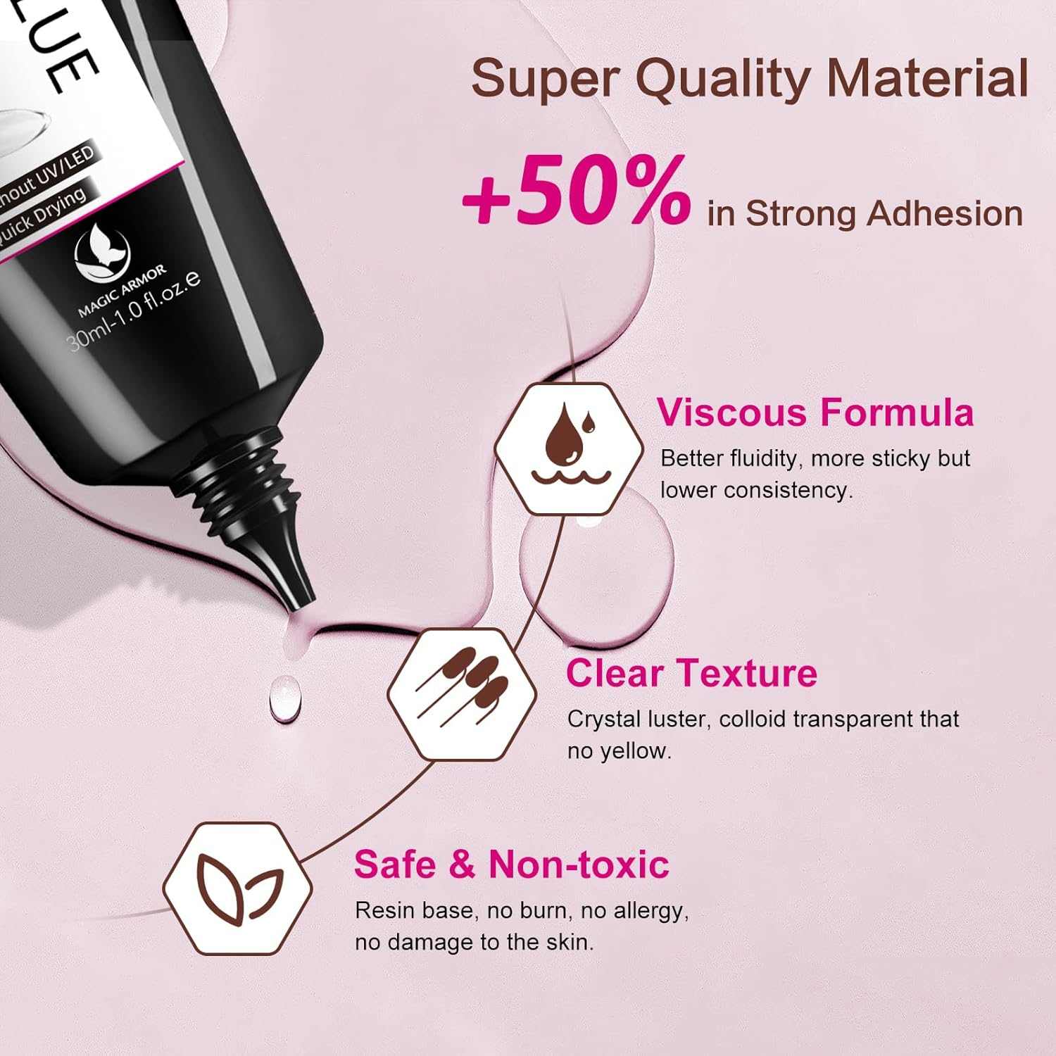 MAGIC ARMOR Nail Glue Gel Latest No Uv Light Needed - 30G Semi Solid Glue for Press on Nails Long Lasting Fake Acrylic Nails Kit Strong Glue Gel with Cuticle Pusher image number 5