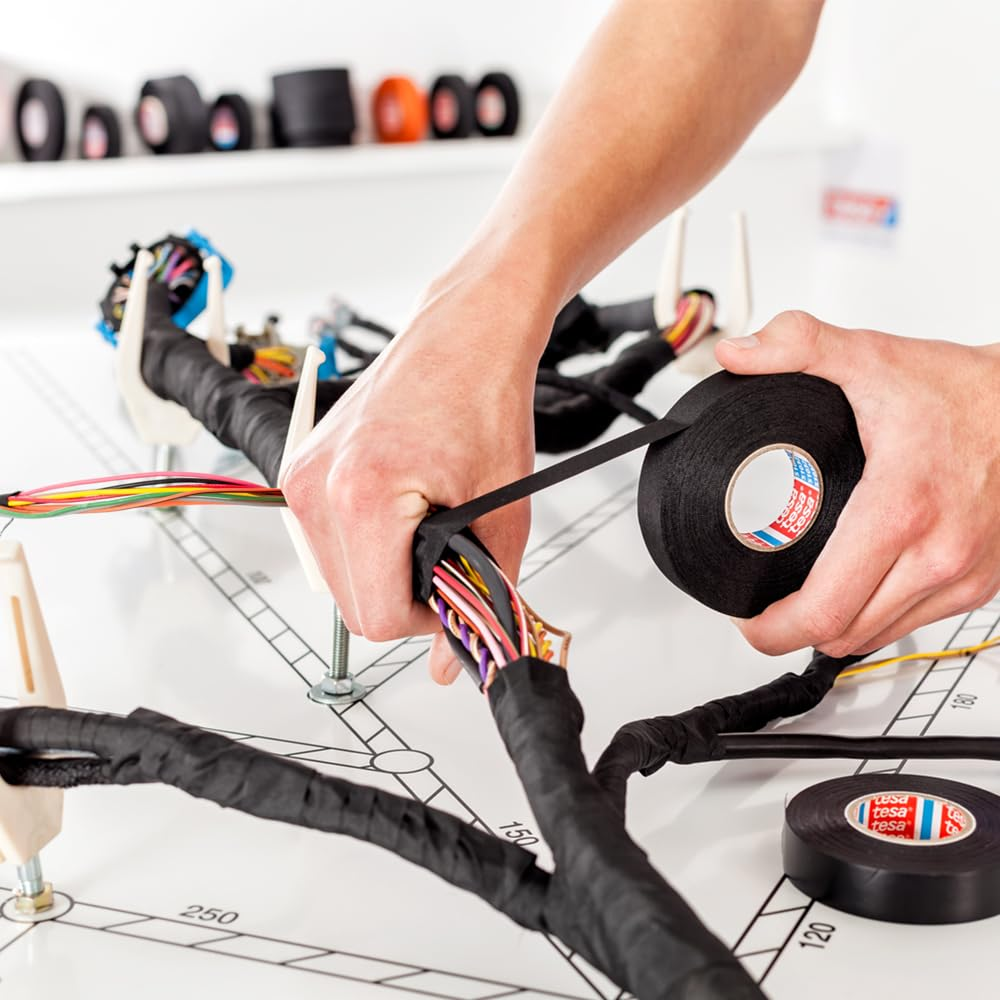 Tesa 51036 19Mm*25M Flag-Resistant PET Cloth Automotive Harnesses Tape for Automotive Engine, Protect against High Temperature, Abrasion, Chemical & Fluid, 1 Roll image number 2