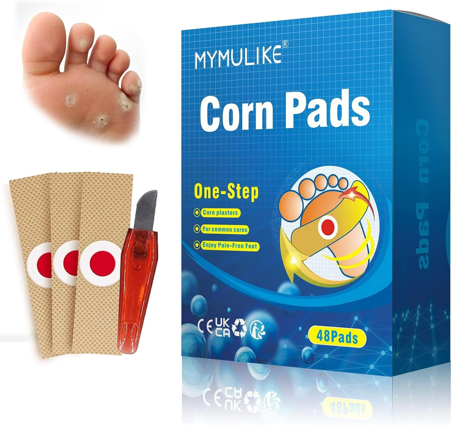 MYMULIKE 48Pcs Corn Removers for Toes & Feet, Tackle Tough Corns with Ease, 0.4" Diameter Large Size, Experience Quick Recover with Powerful, Easy-To-Use Corn Removal