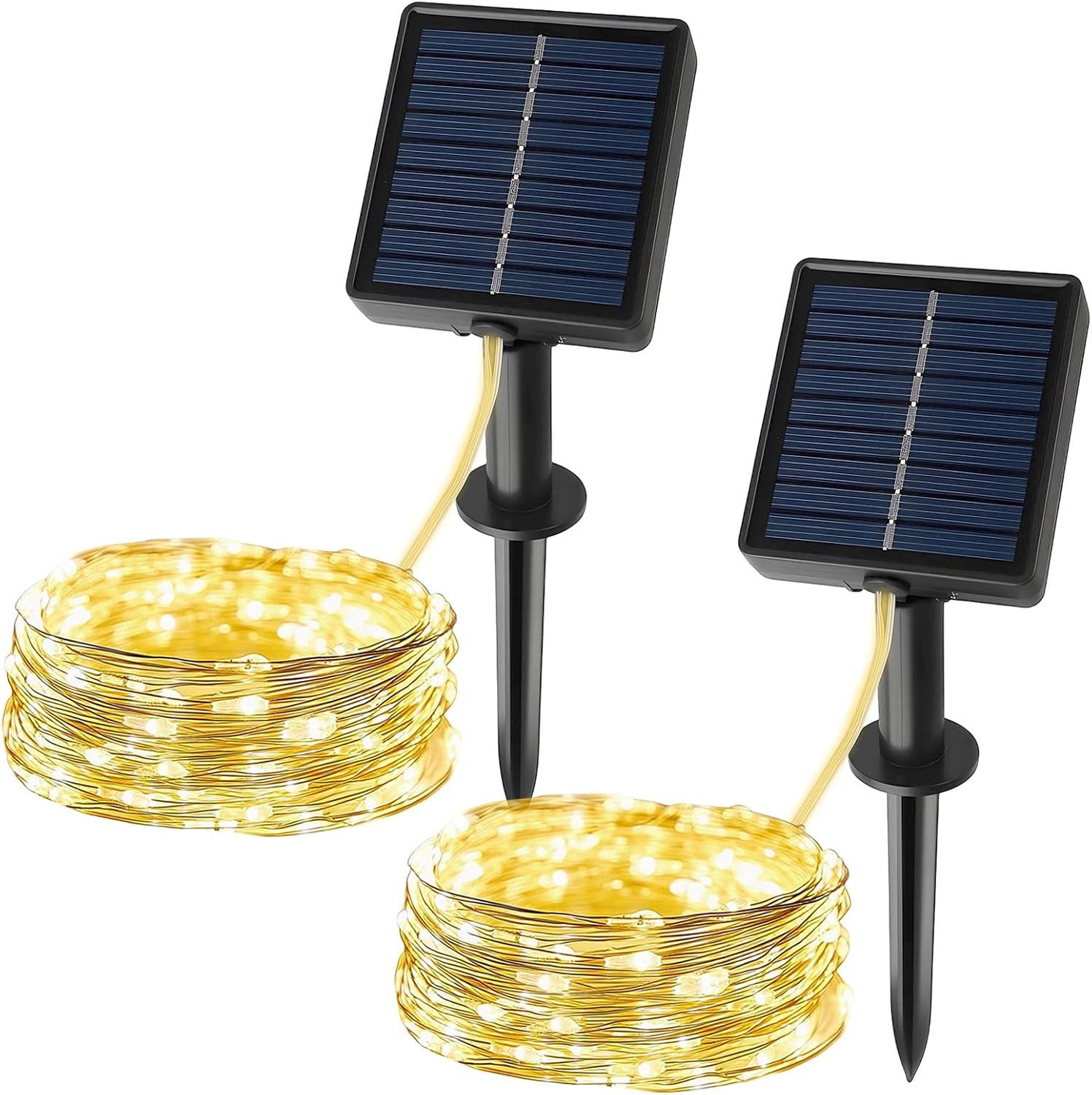 2 Pcs Solar Fairy Lights Outdoor, 12M 100 LED Solar String Lights with 8 Modes & IP65 Waterproof, Auto On/Off Garden Lights for Diwali Christmas Party Patio & Garden Decor (Warm White) image number 6