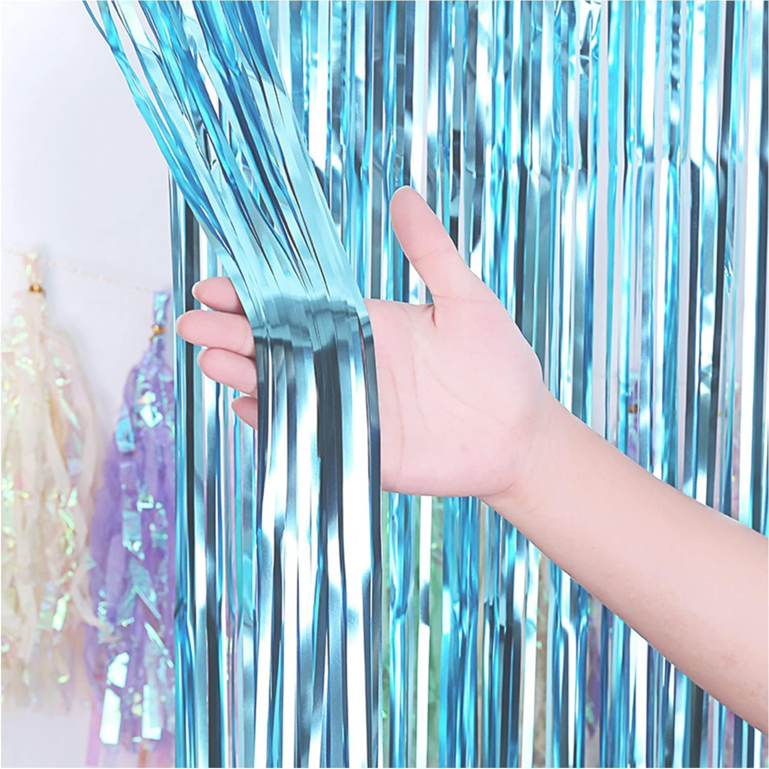 Gender Reveal Party Decor, Boy or Girl Foil Balloons, Boy or Girl Gender Reveal Balloons Garland with Pink and Blue Metallic Foil Fringe Streamer Curtains(With Adhesive Tape) image number 4