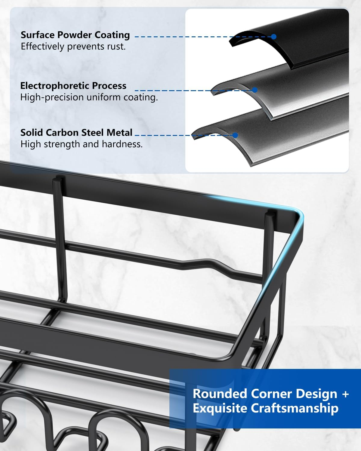 Acemining Shower Shelf without Drilling, 3-Pack Shower Shelf, Black Bathroom Shelf for Self-Adhesive, Rustproof Shower Organiser, Shower Soap Holder, Bathroom Accessory image number 3