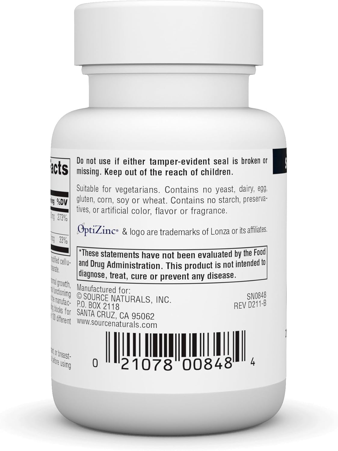 Source Naturals Optizinc Zinc Methionine Sulfate Complex & Dietary Supplement - 120 Tablets image number 3
