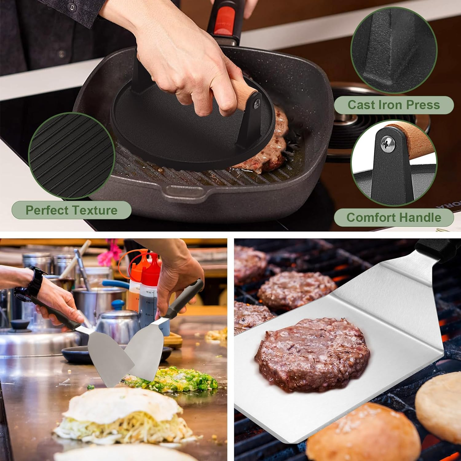 19PCS Griddle Accessories Kit, Stainless Steel Flat Top Grill Accessories Set for Blackstone and Camp Chef, Grill Spatula Set with Enlarged Spatulas, Basting Cover, Scraper for Outdoor Barbecue image number 3