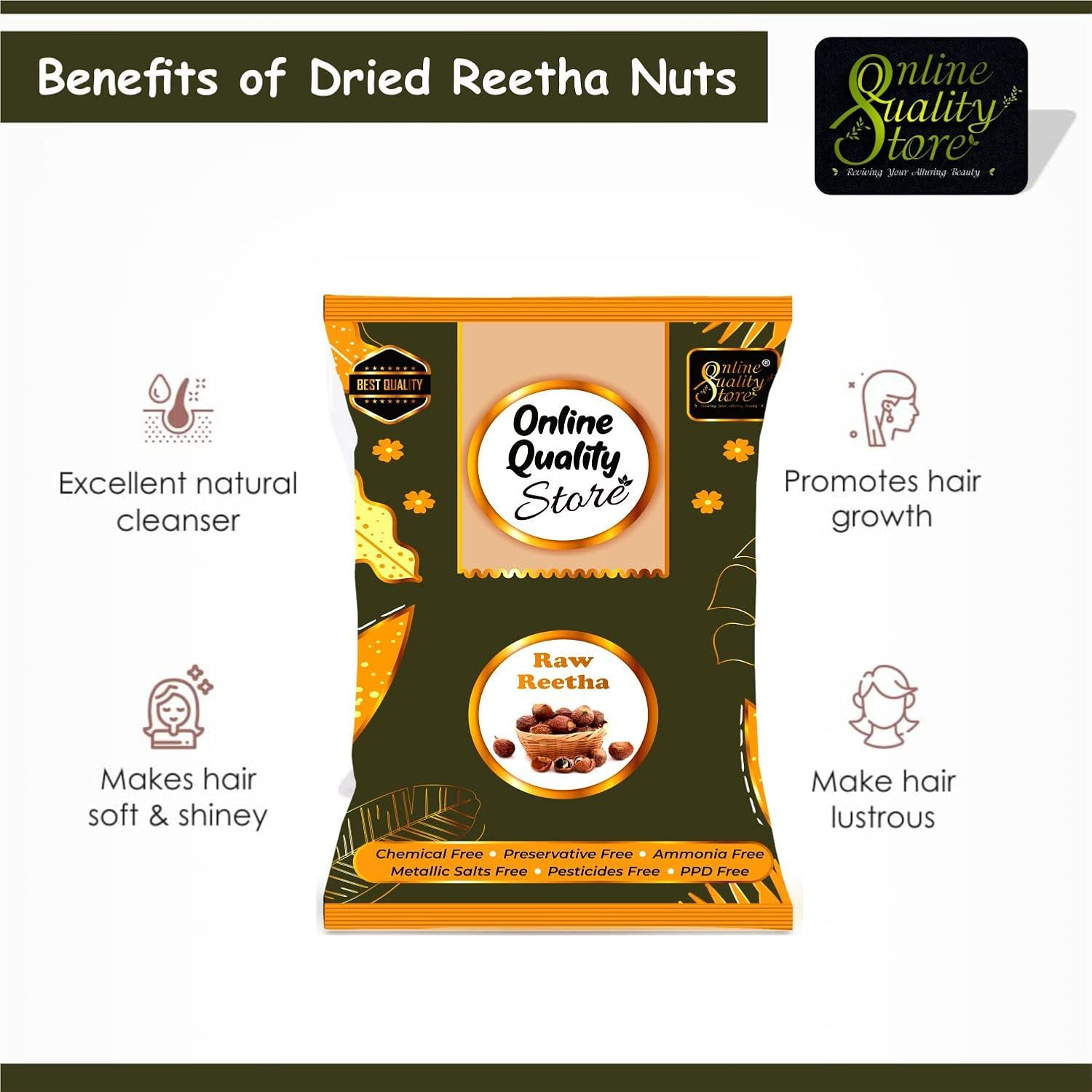 Online Quality Store Raw Reetha for Hair Natural (Ritha) Dried Form, 400G