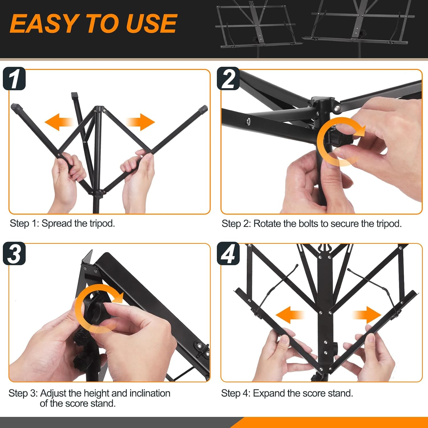 Rustark 1 Pack Sheet Music Stand Reinforced Portable Music Stand Desktop Book Stand Foldable Height-Adjustable Music Stand with Bag for Instrumental Performance Travel image number 5
