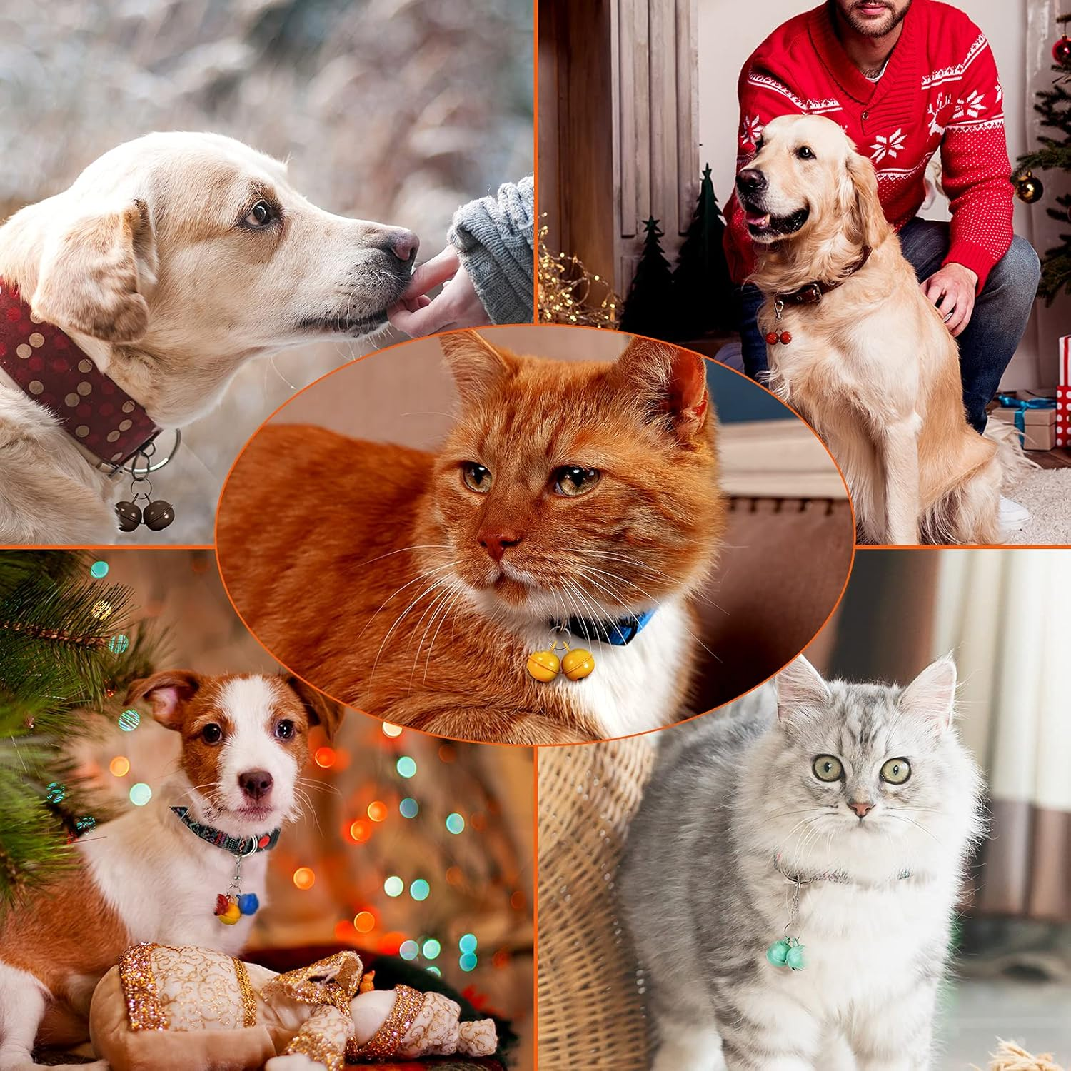 Hotop 32 Pcs Cat Dog Collar Bells Colorful Pet Bell Dog Collar Charm Bells with 16 round Key Rings 4 Buckles Pet Necklace Pendant Accessories for Puppy Kitten Potty Training Christmas Decoration, image number 2