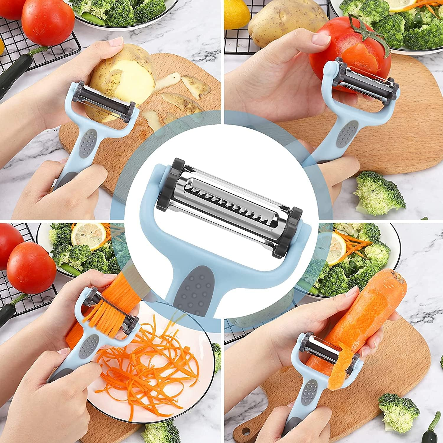 Y-Shape Peeler Fruit Vegetable Carrot Potato Peeler Slicer,Multifunctional Veggie and Fruit Peeler,3-In-1 Vegetable Peeler,3 in 1 Peeler Slice Julienne Peeler,Durable Y-Shaped Stainless Steel Peeler - Green image number 5