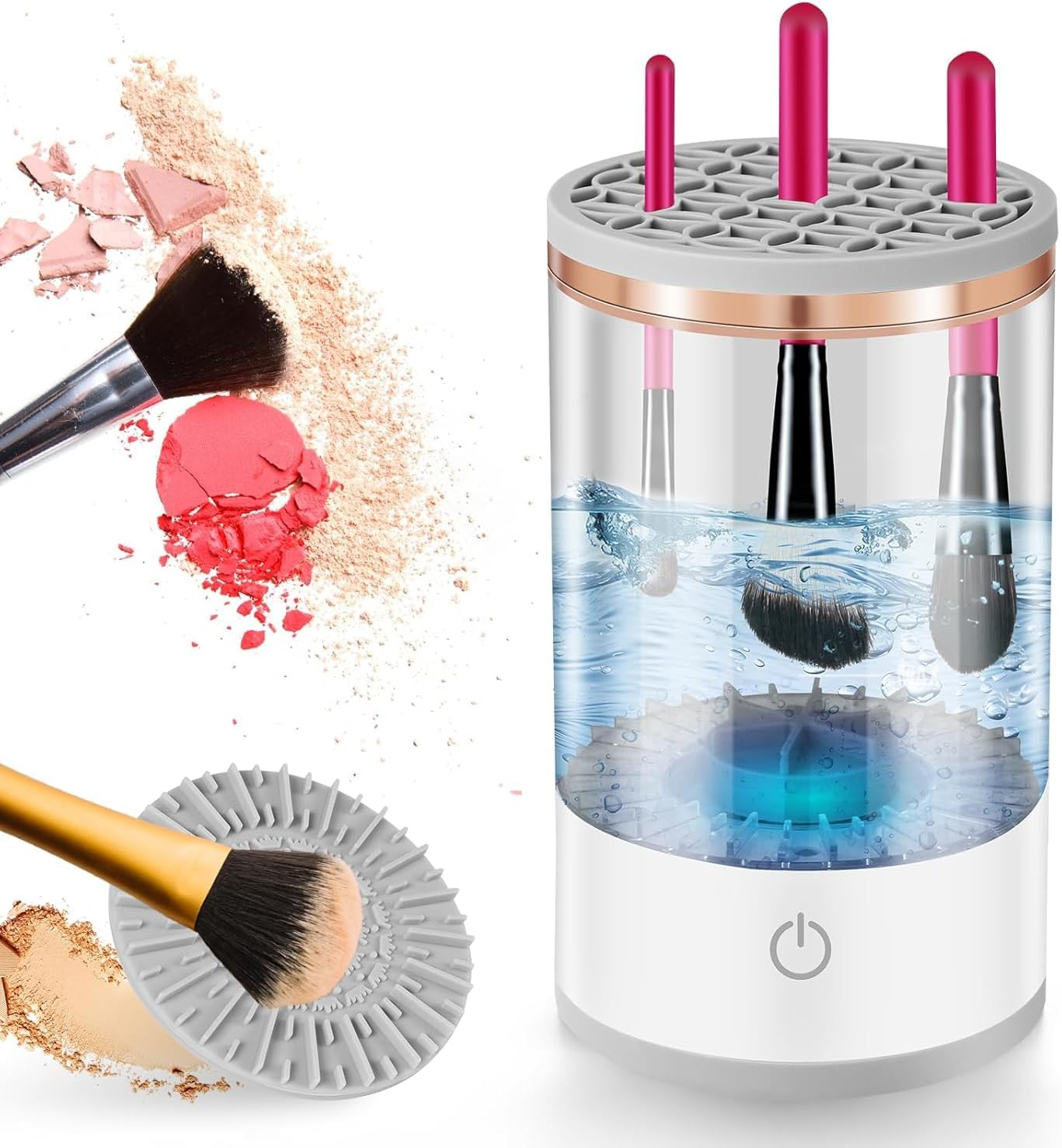 Makeup Brush Cleaner Machine, Automatic Cosmetic Brush Cleaner Makeup Brush with Brush Clean Mat，Electric Makeup Brush Cleaner Tools for All Size Makeup Brush image number 5