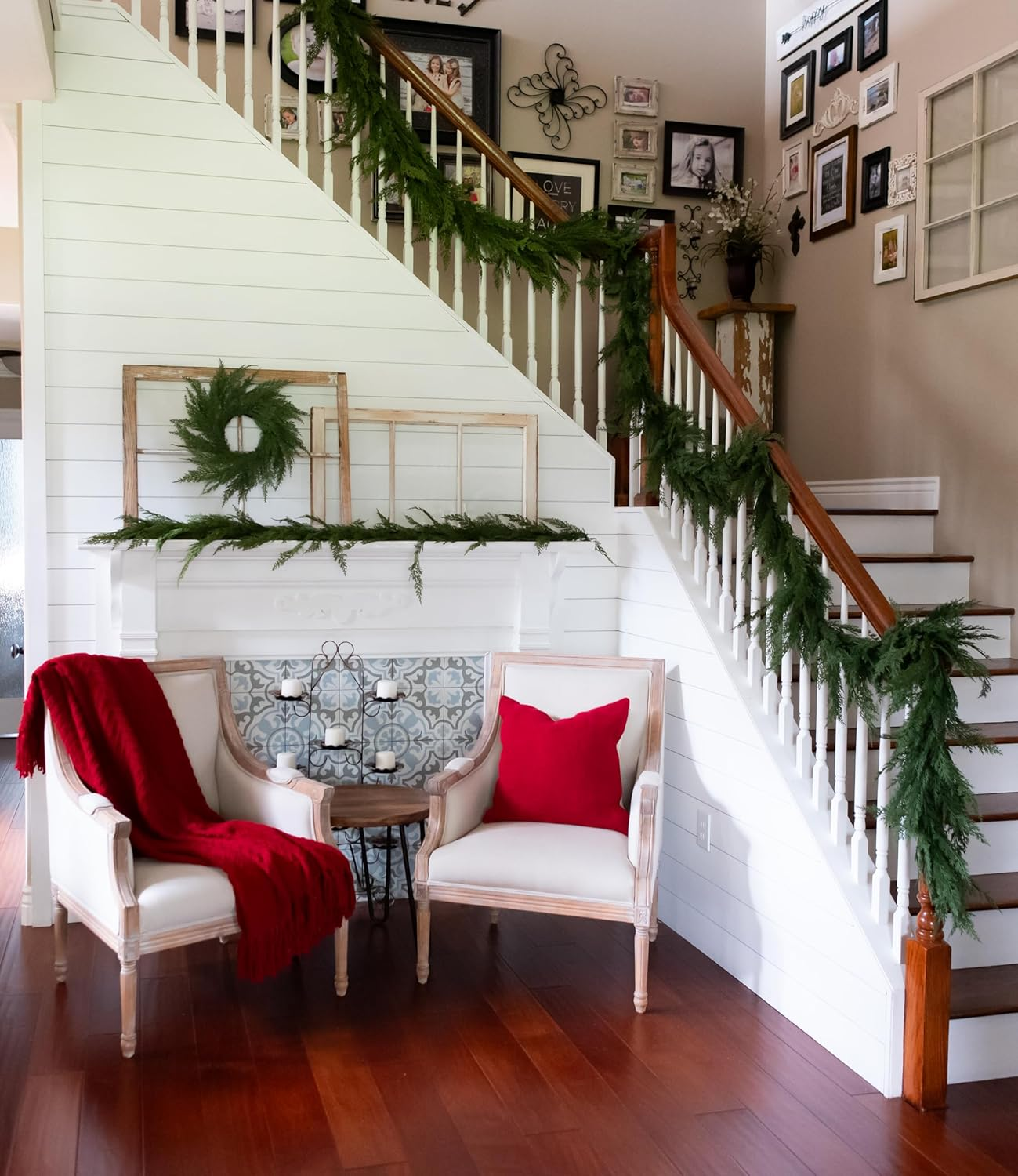 24" Artificial Cedar Wreath - 24 Inch Faux Cedar Wreath, Festive Green Wreaths for Front Door and Wall, Realistic Christmas Wreath, Indoor Holiday Decor for All Year Round image number 3