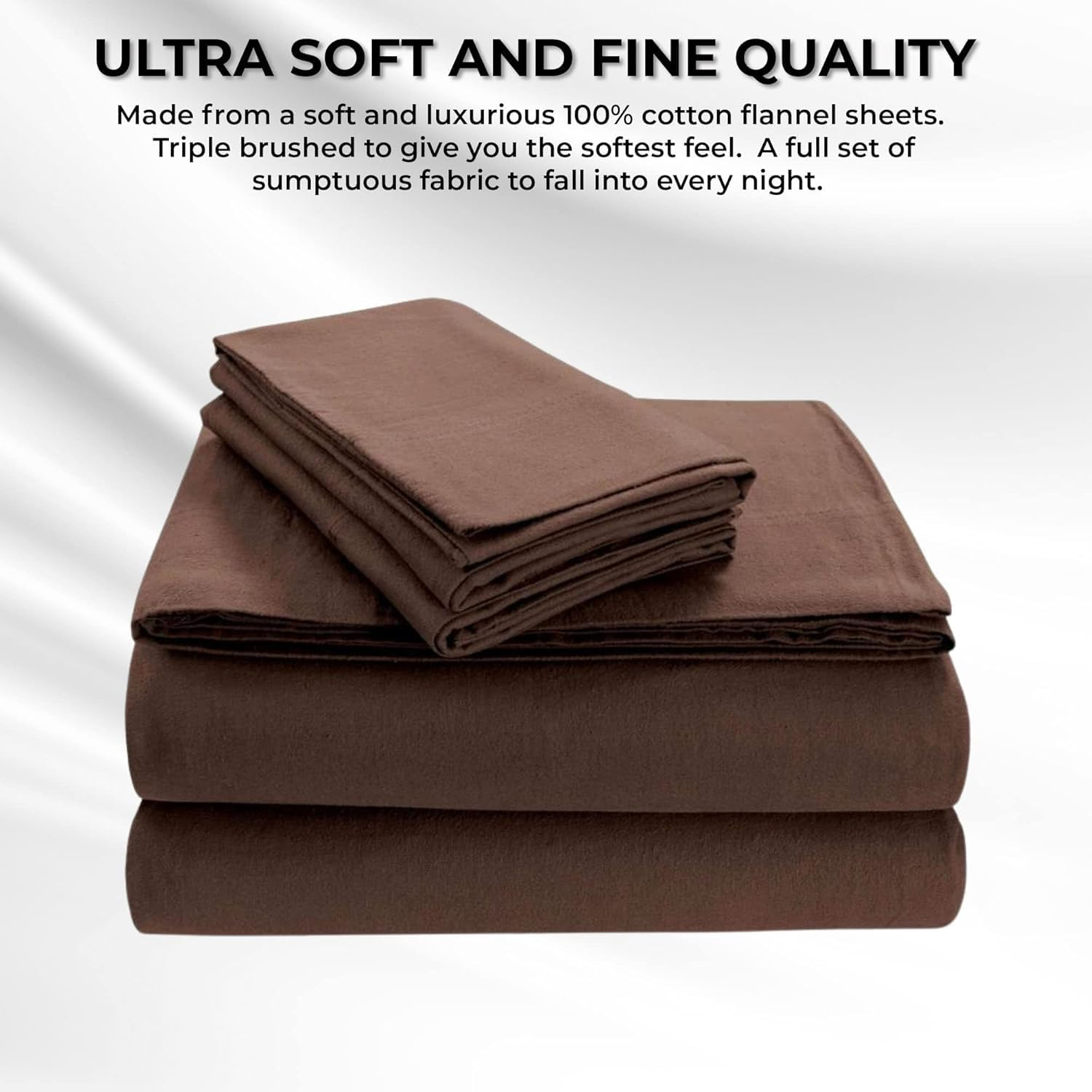Tribeca Living King Luxury Solid Flannel Generous Size Flat Sheet, Chocolate image number 2