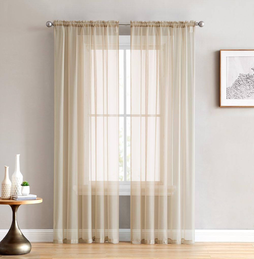 HLC.ME Charcoal Grey 2-Pack 270Cm Inch X 160Cm Inch Window Curtain Sheer Panels